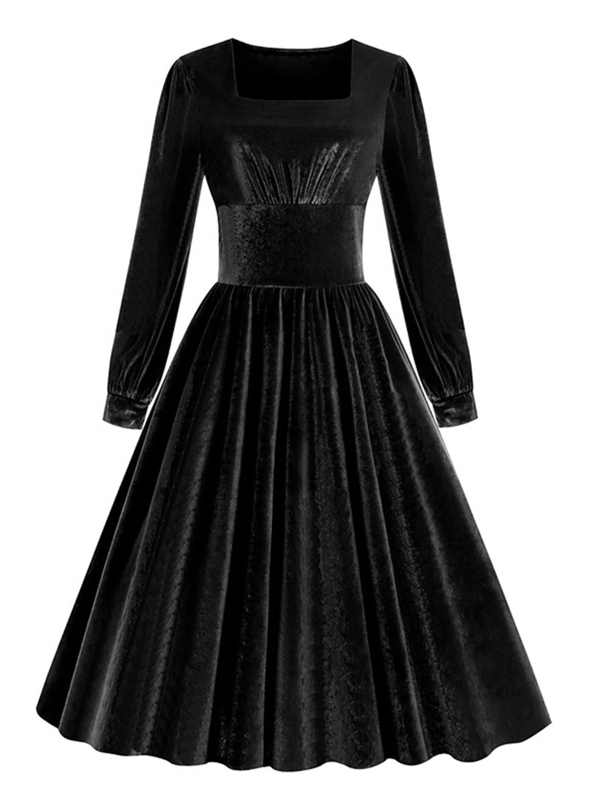 1950er Solide Quadratischer Hals Samt Kleid - Image 13