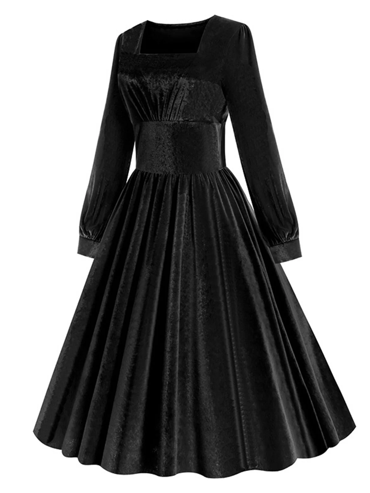 1950er Solide Quadratischer Hals Samt Kleid - Image 14