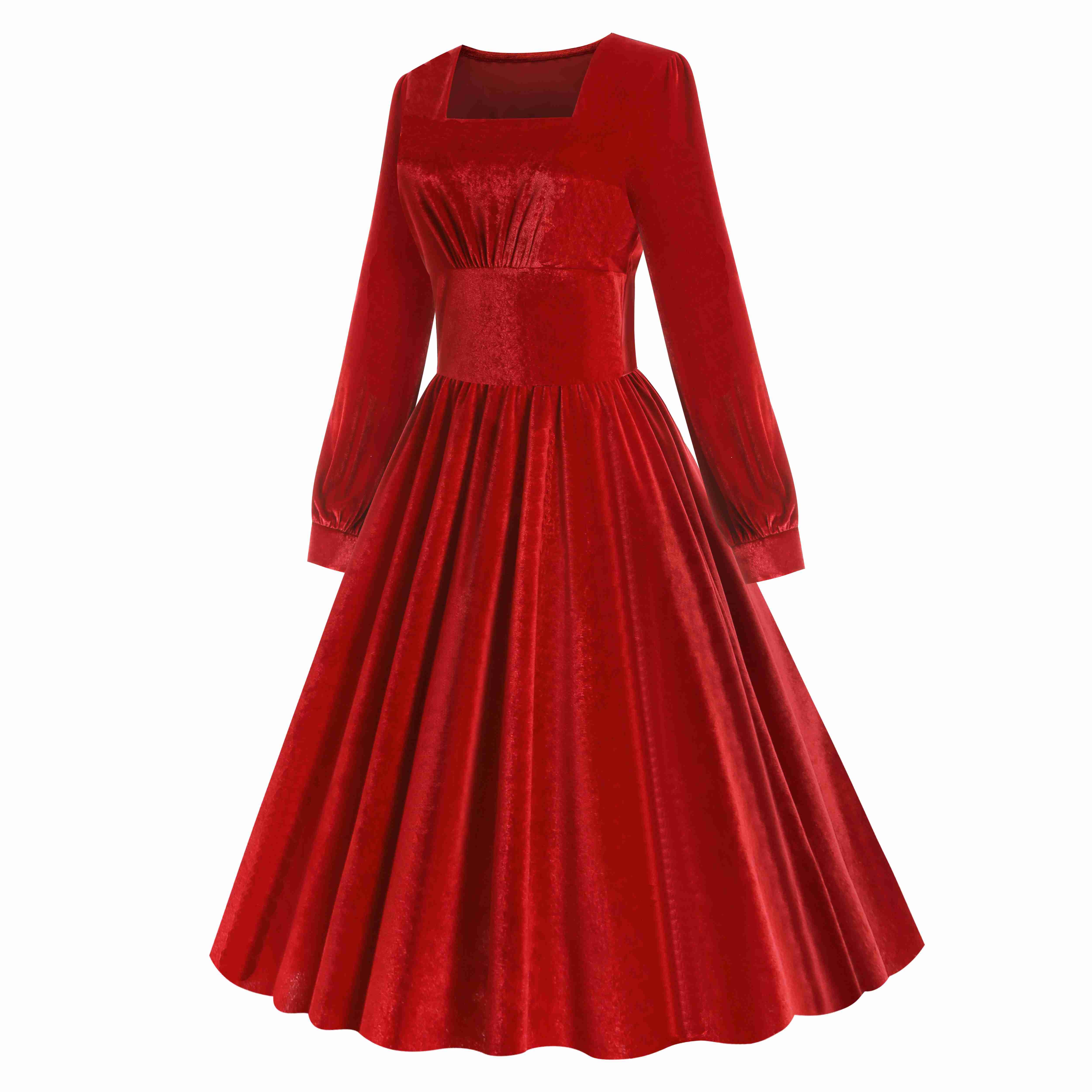 1950er Solide Quadratischer Hals Samt Kleid - Image 2