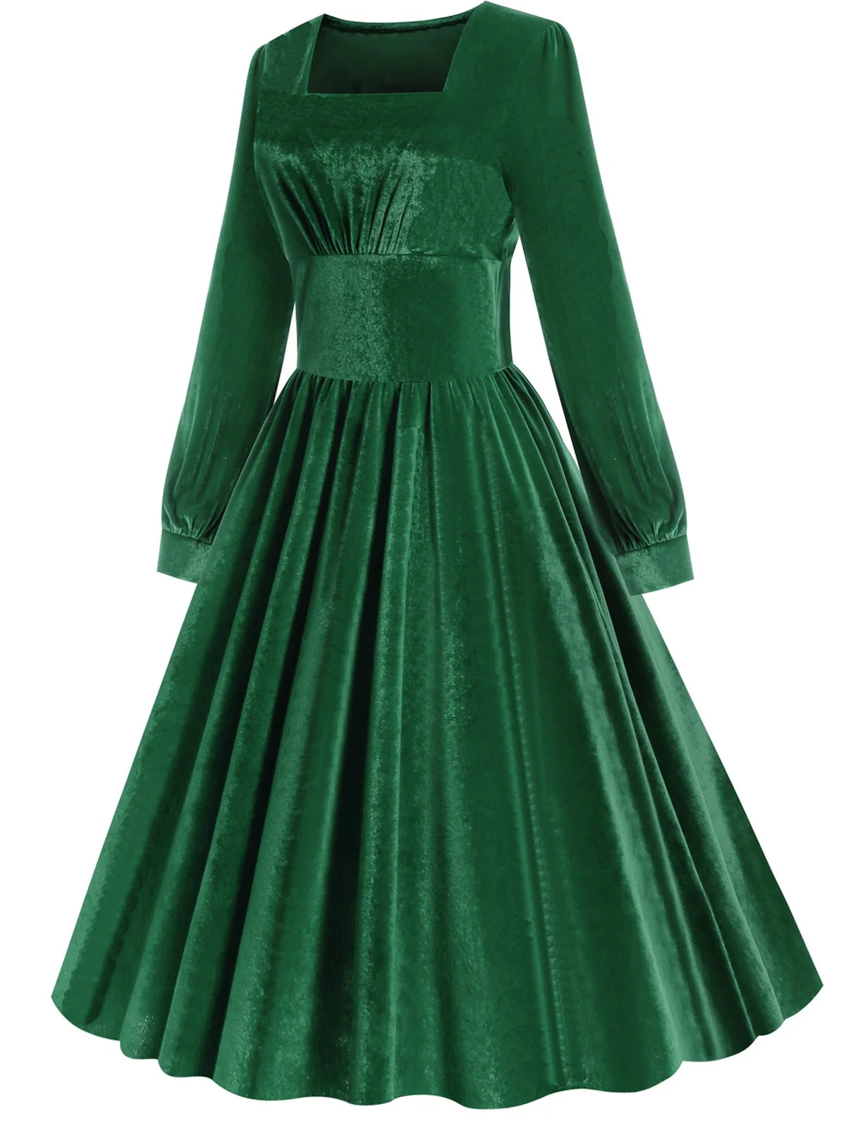 1950er Solide Quadratischer Hals Samt Kleid - Image 9