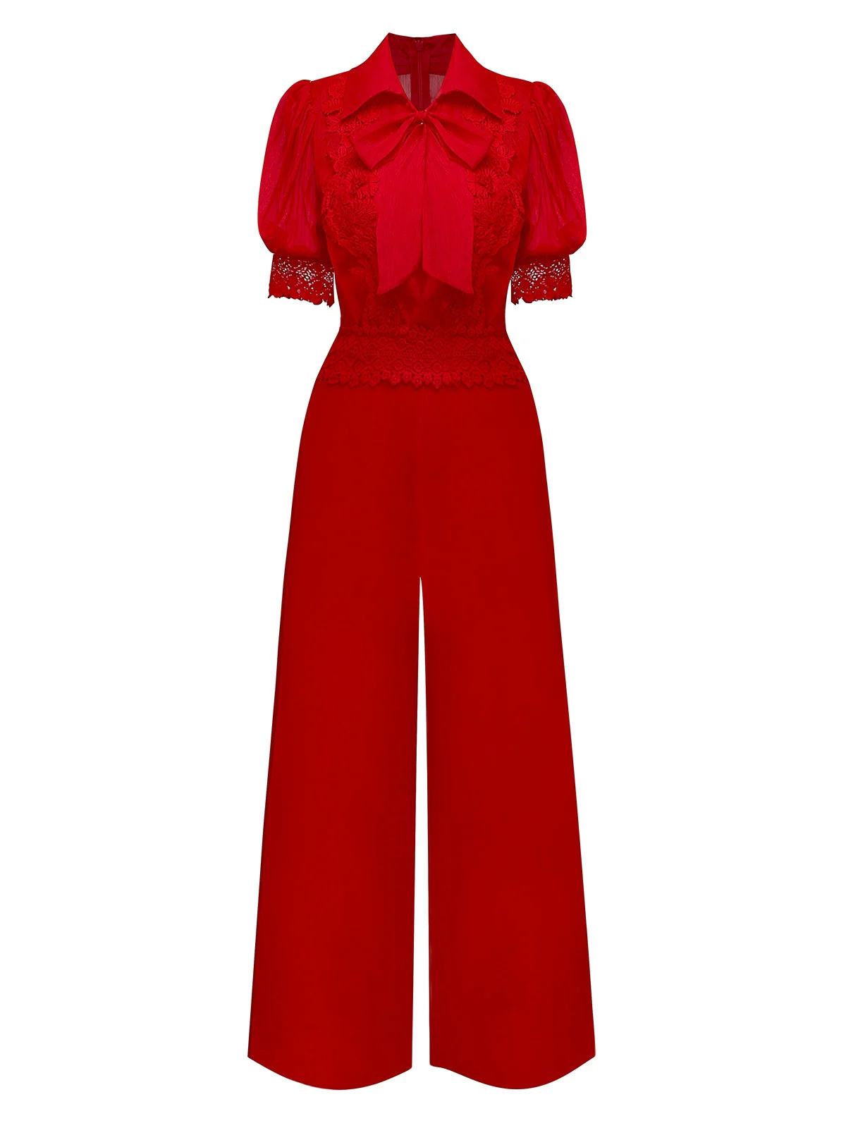 1950er Solide Revers Blumen Spitze Bindekragen Jumpsuit - Image 2