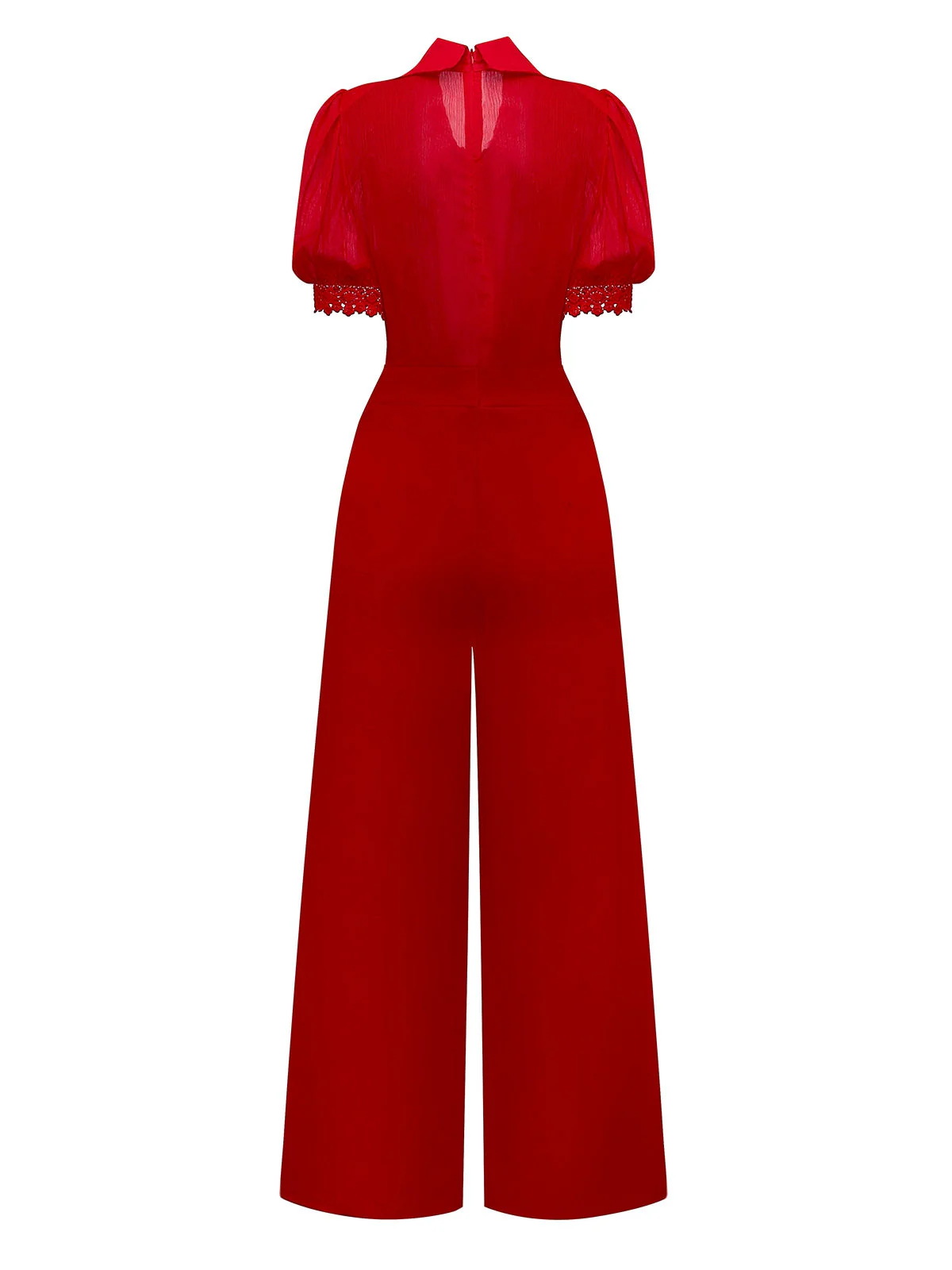 1950er Solide Revers Blumen Spitze Bindekragen Jumpsuit - Image 3