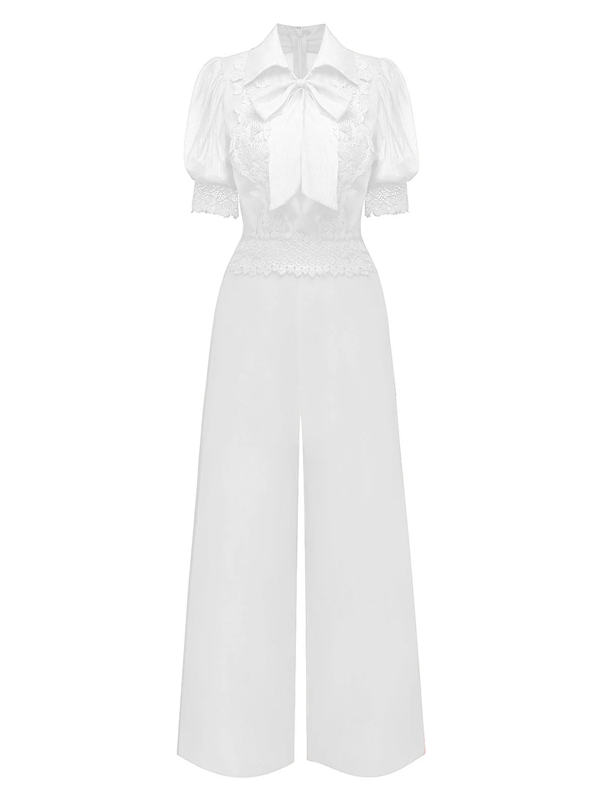 1950er Solide Revers Blumen Spitze Bindekragen Jumpsuit - Image 4