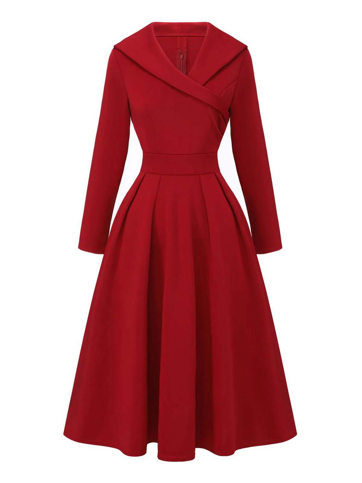 1950er Solide Revers Hoch Taille Swing Kleid - Image 4