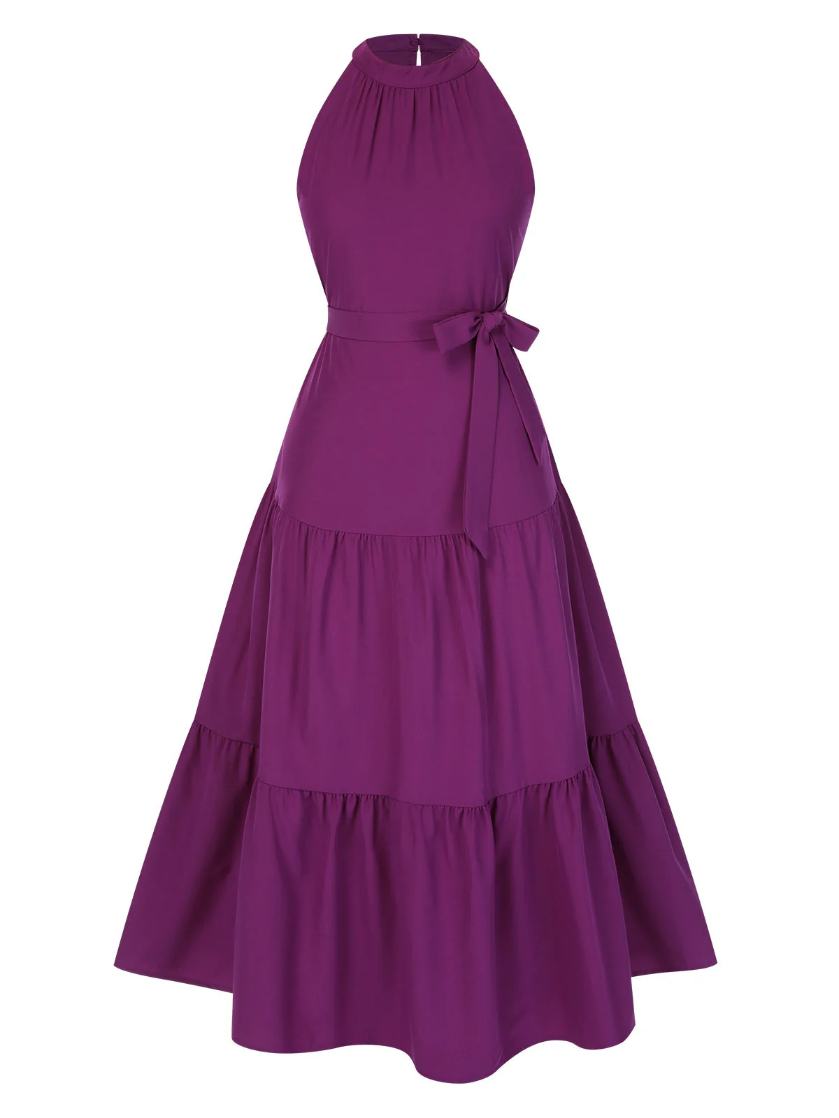 1950er Solide Rundhals Halter Stufenkleid - Image 2