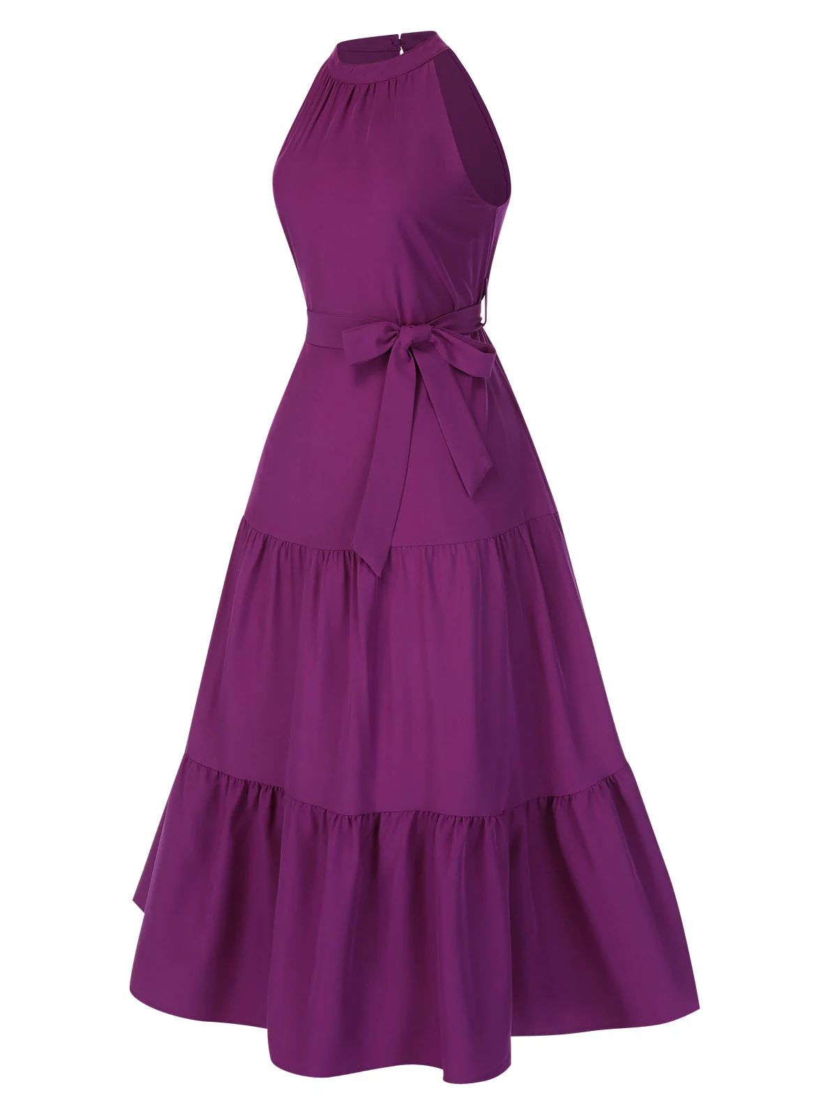 1950er Solide Rundhals Halter Stufenkleid - Image 4