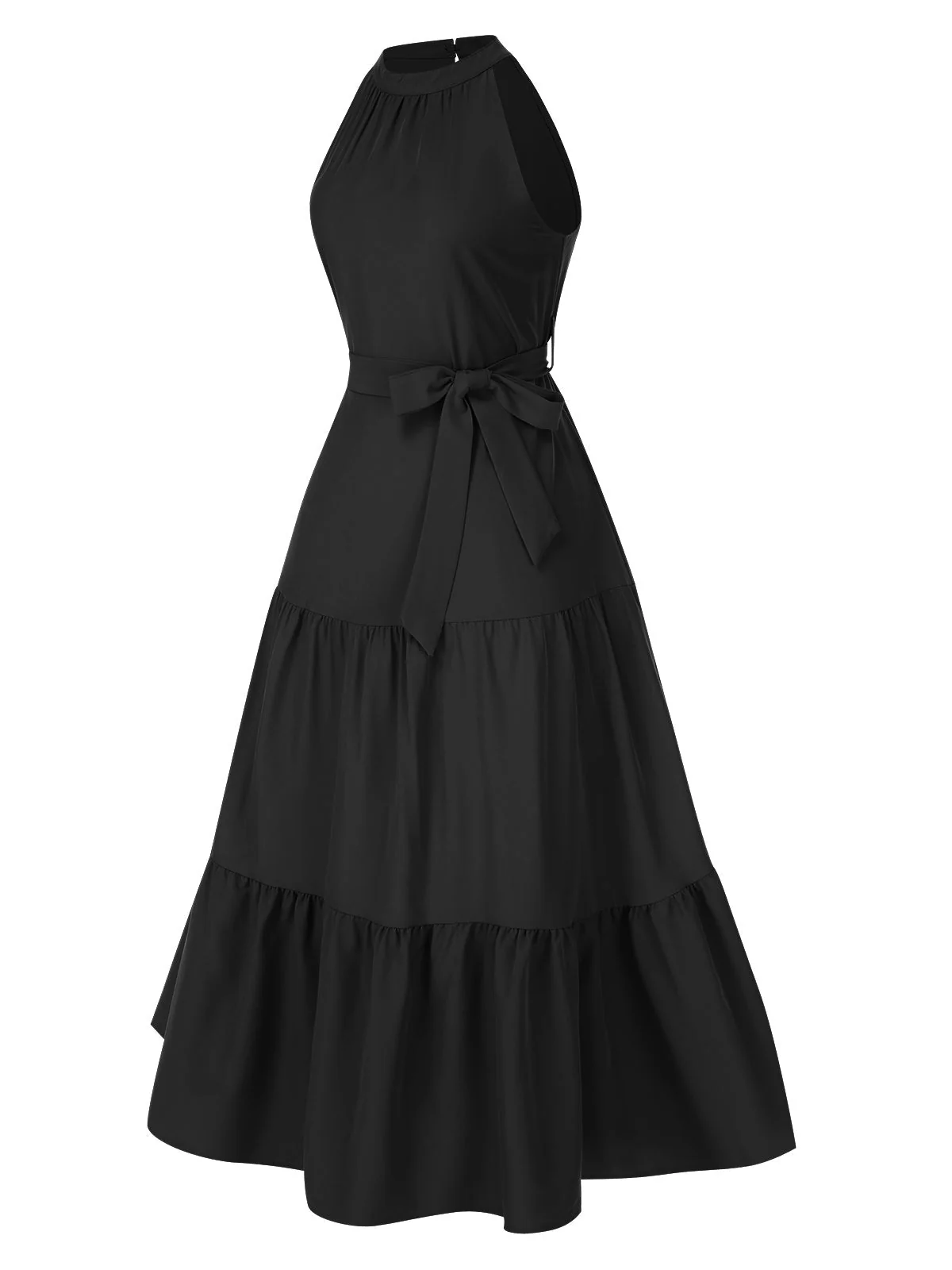 1950er Solide Rundhals Halter Stufenkleid - Image 7