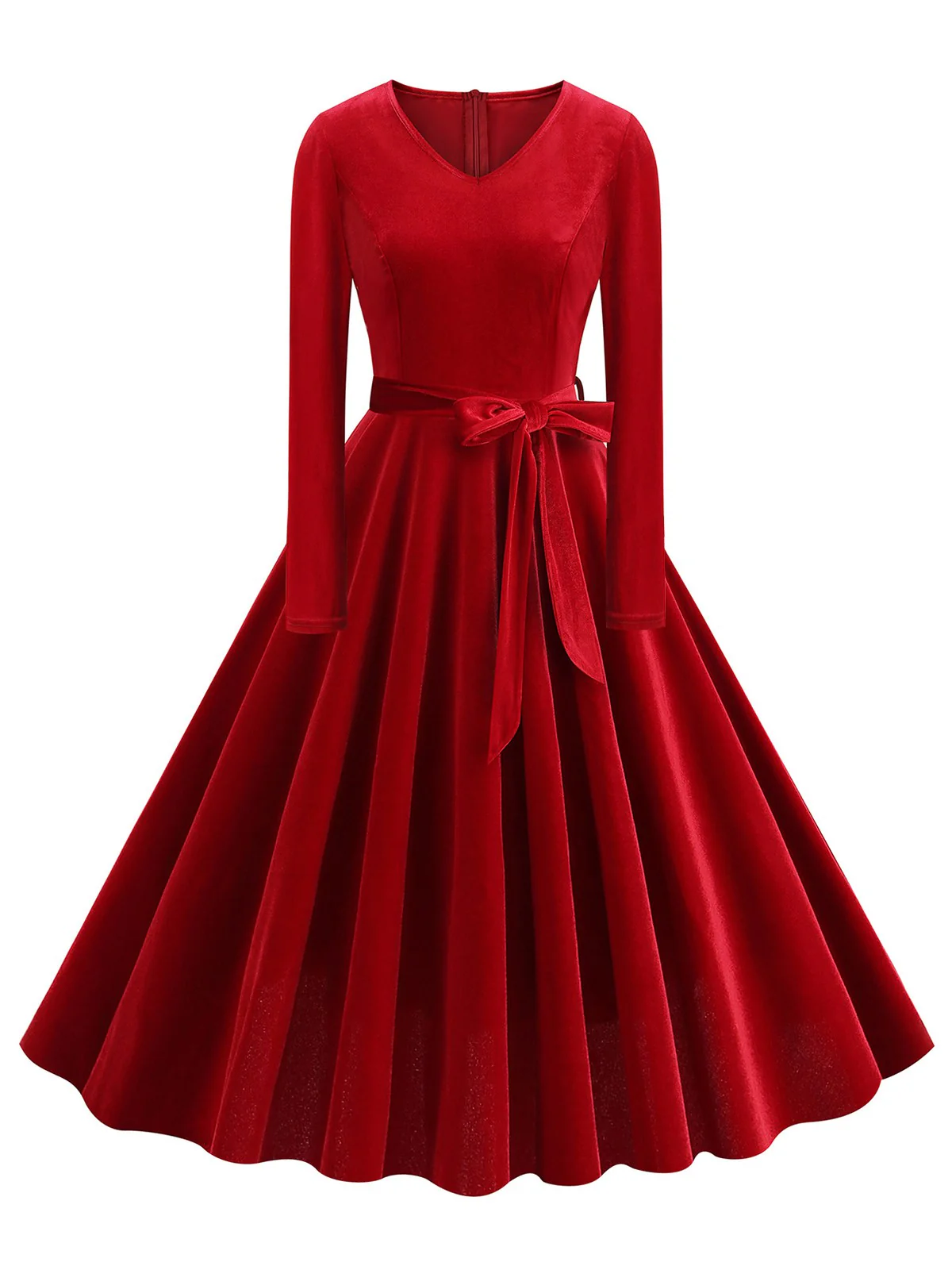 1950er Solide Samt V-Ausschnitt Swing Kleid - Image 3