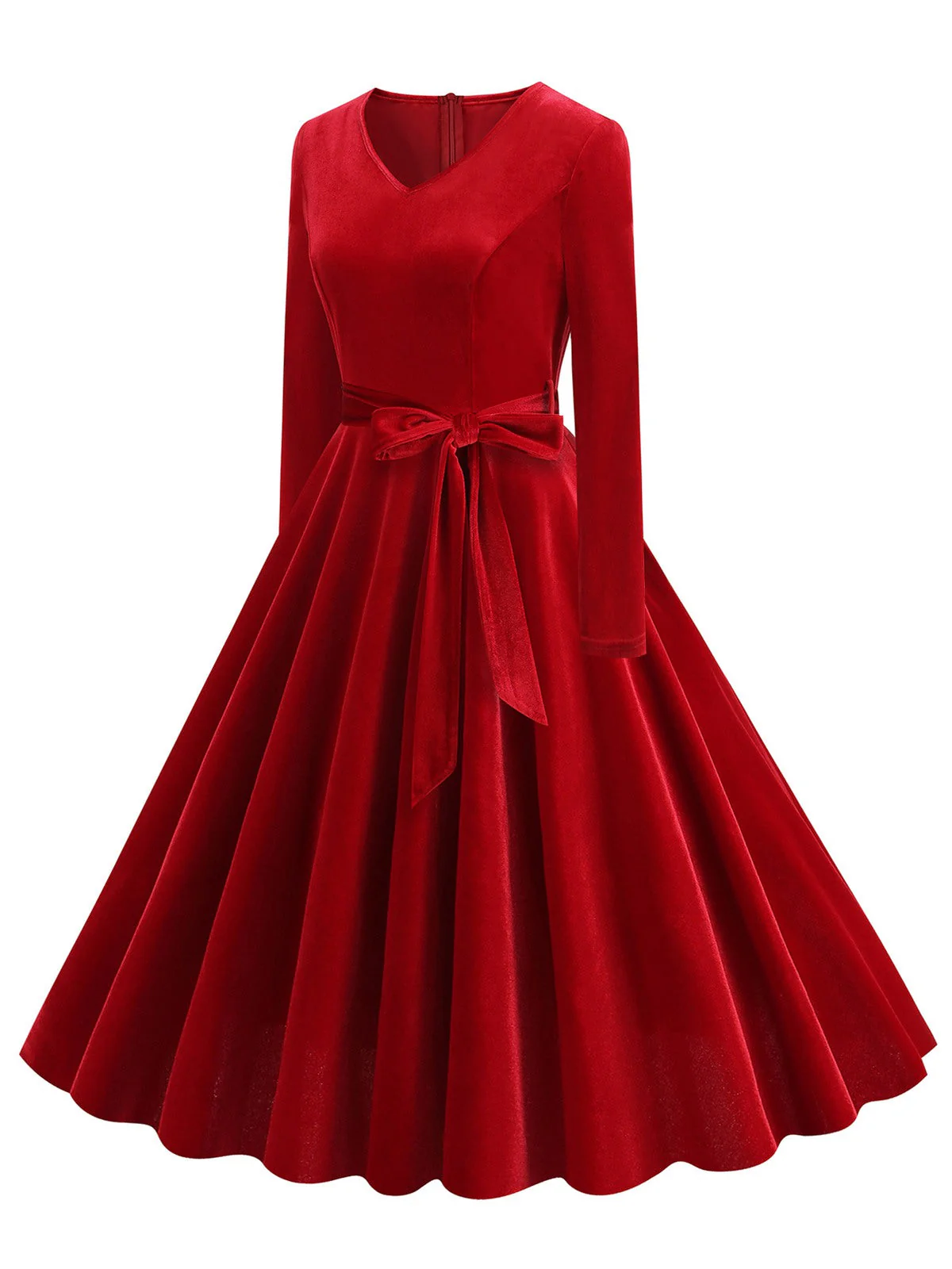 1950er Solide Samt V-Ausschnitt Swing Kleid - Image 4
