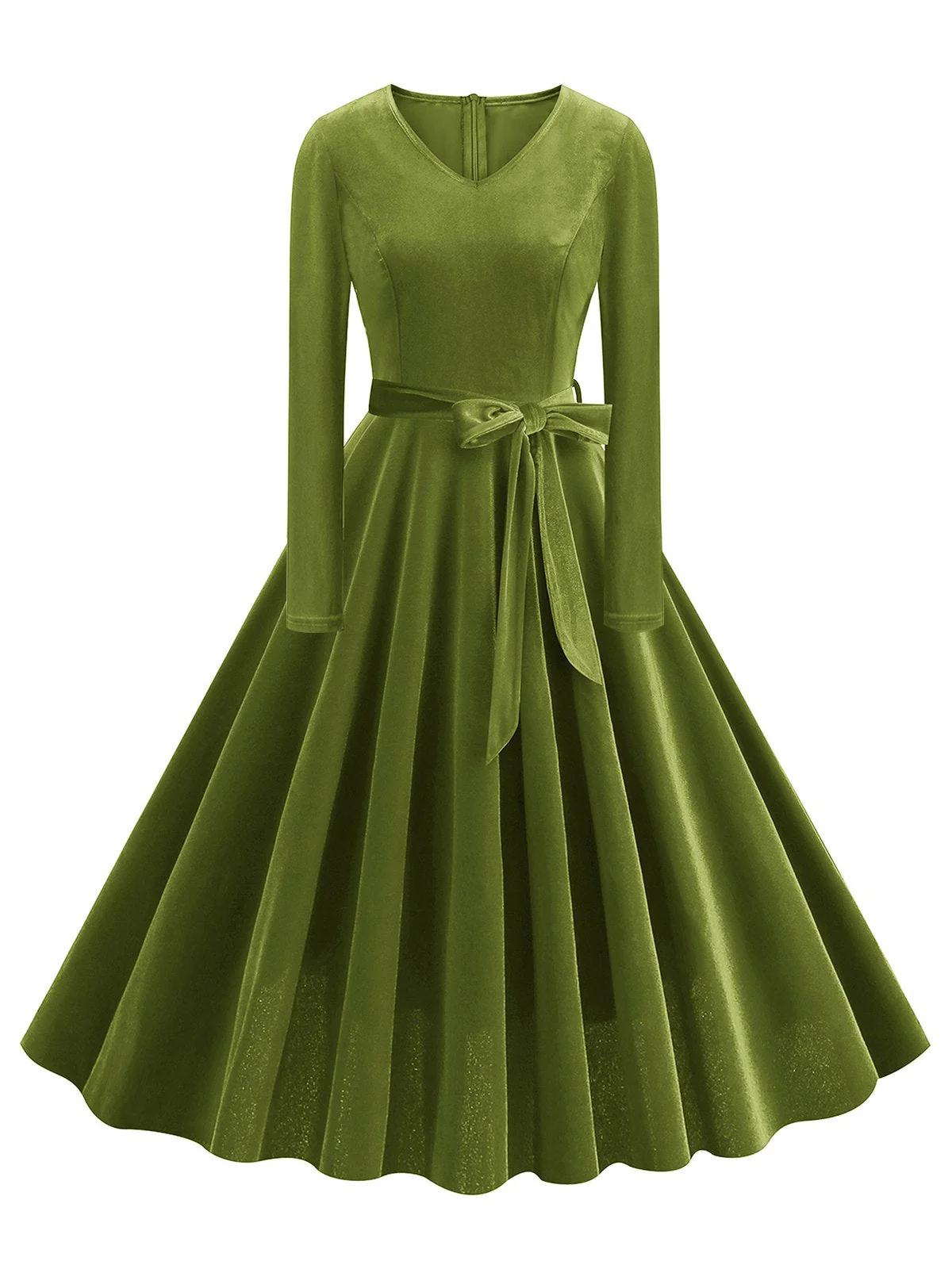 1950er Solide Samt V-Ausschnitt Swing Kleid - Image 8