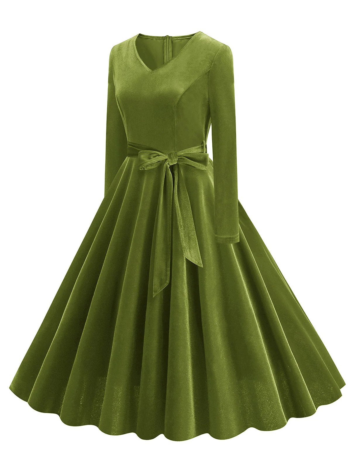 1950er Solide Samt V-Ausschnitt Swing Kleid - Image 9