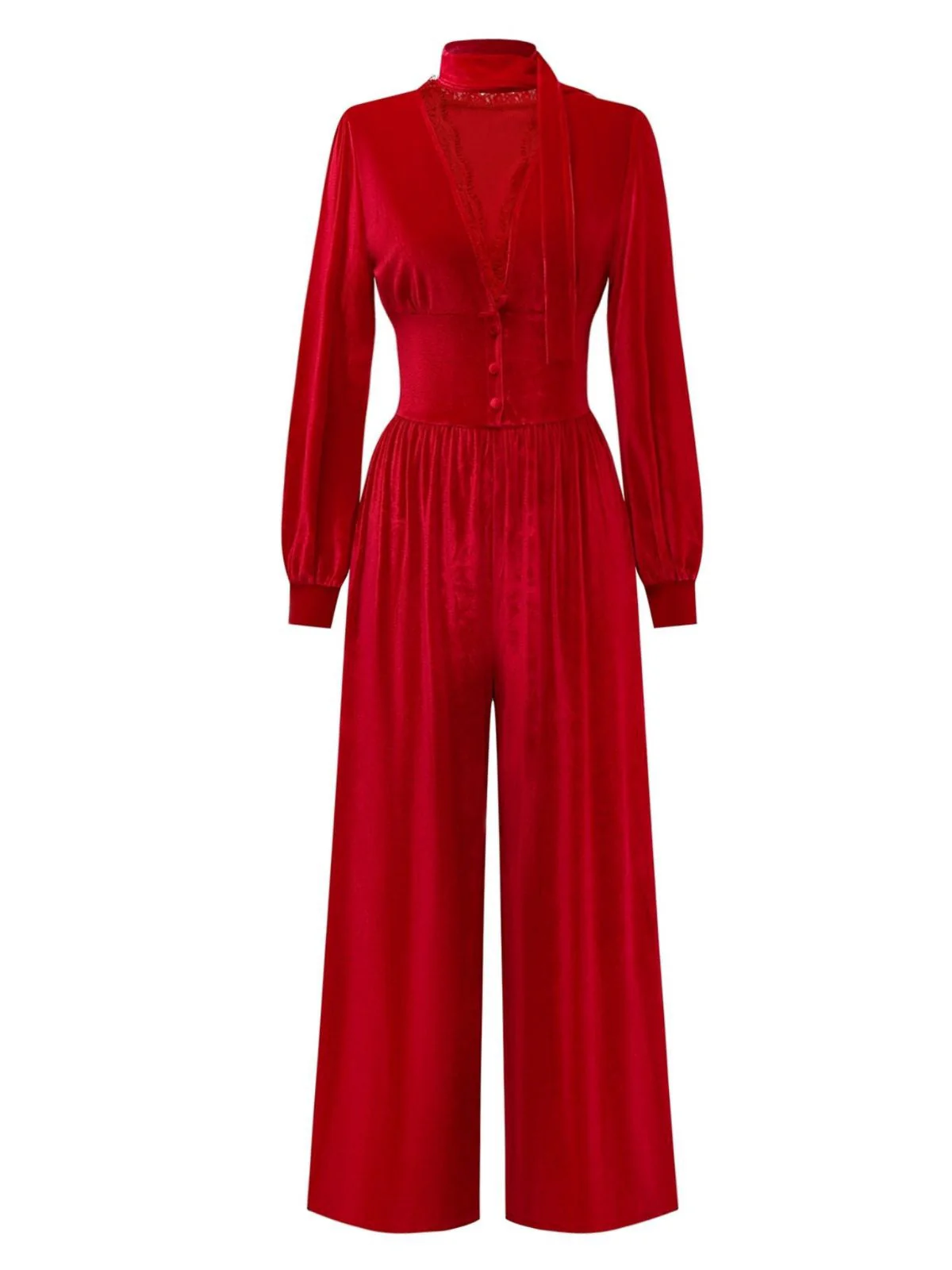 1950er Solide Schlüsselloch Hoher Hals Samt Jumpsuit - Image 2