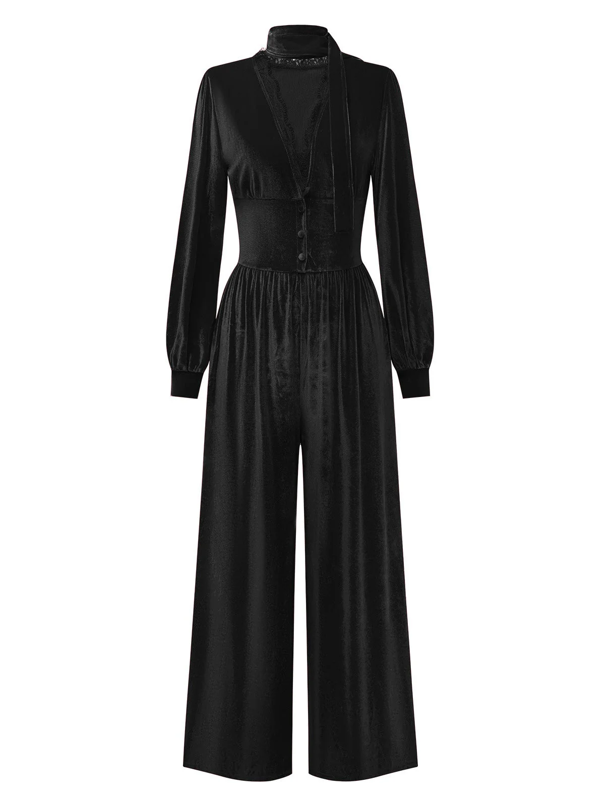 1950er Solide Schlüsselloch Hoher Hals Samt Jumpsuit - Image 7