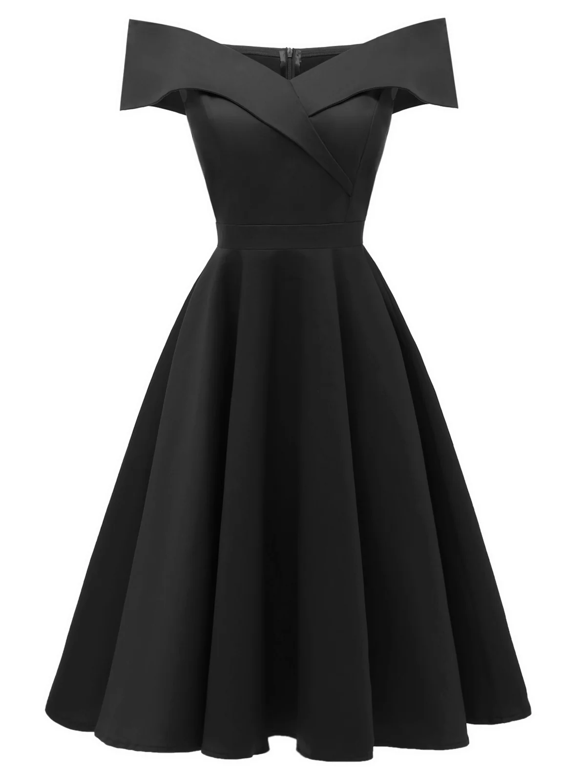 Weinrot 1950er Solide Schulterfrei Swing Kleid - Image 5