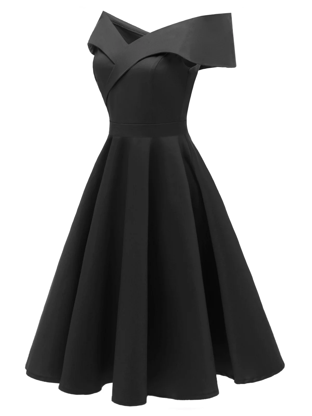 Weinrot 1950er Solide Schulterfrei Swing Kleid - Image 7