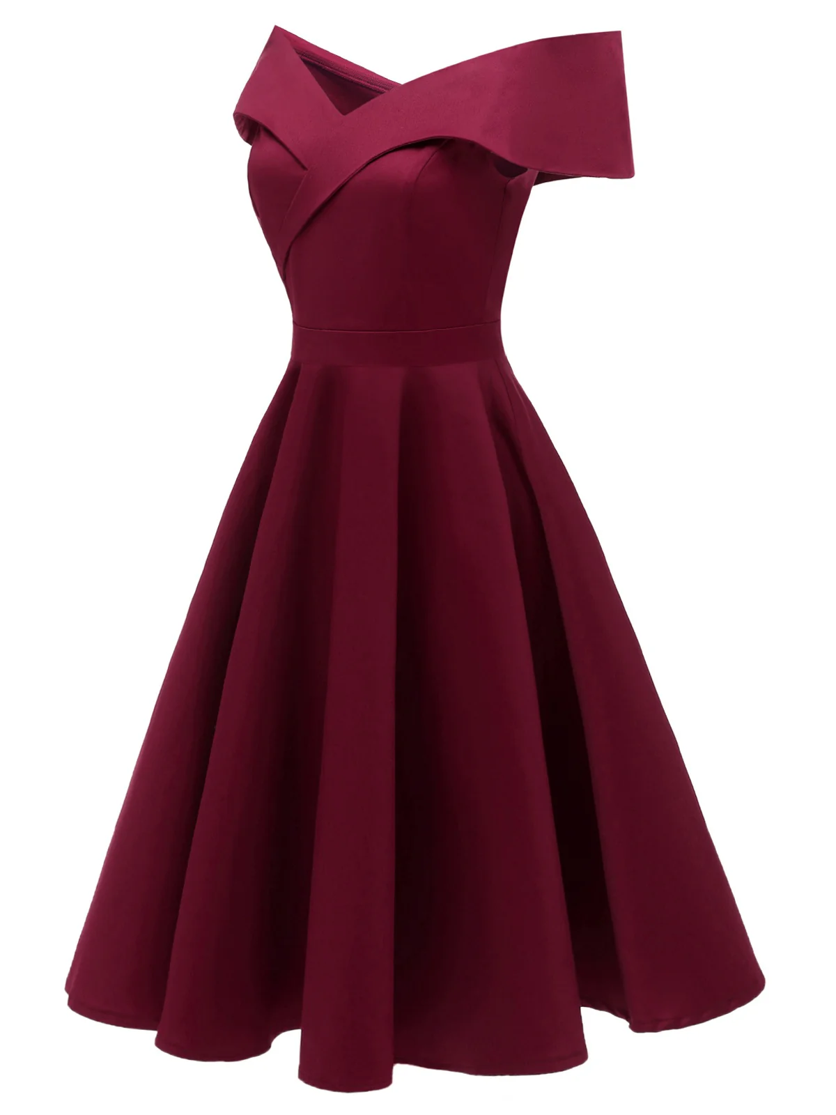 Schwarz 1950er Solide Schulterfrei Swing Kleid - Image 10