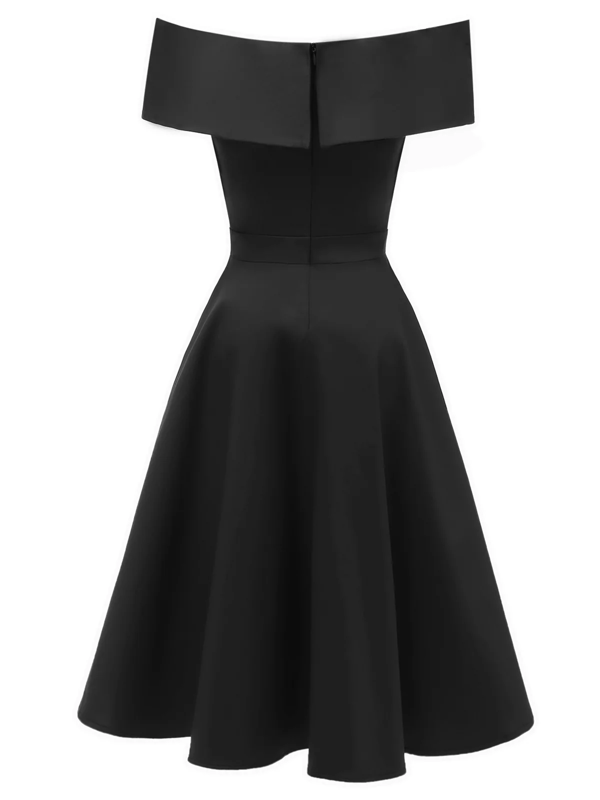 Schwarz 1950er Solide Schulterfrei Swing Kleid - Image 4