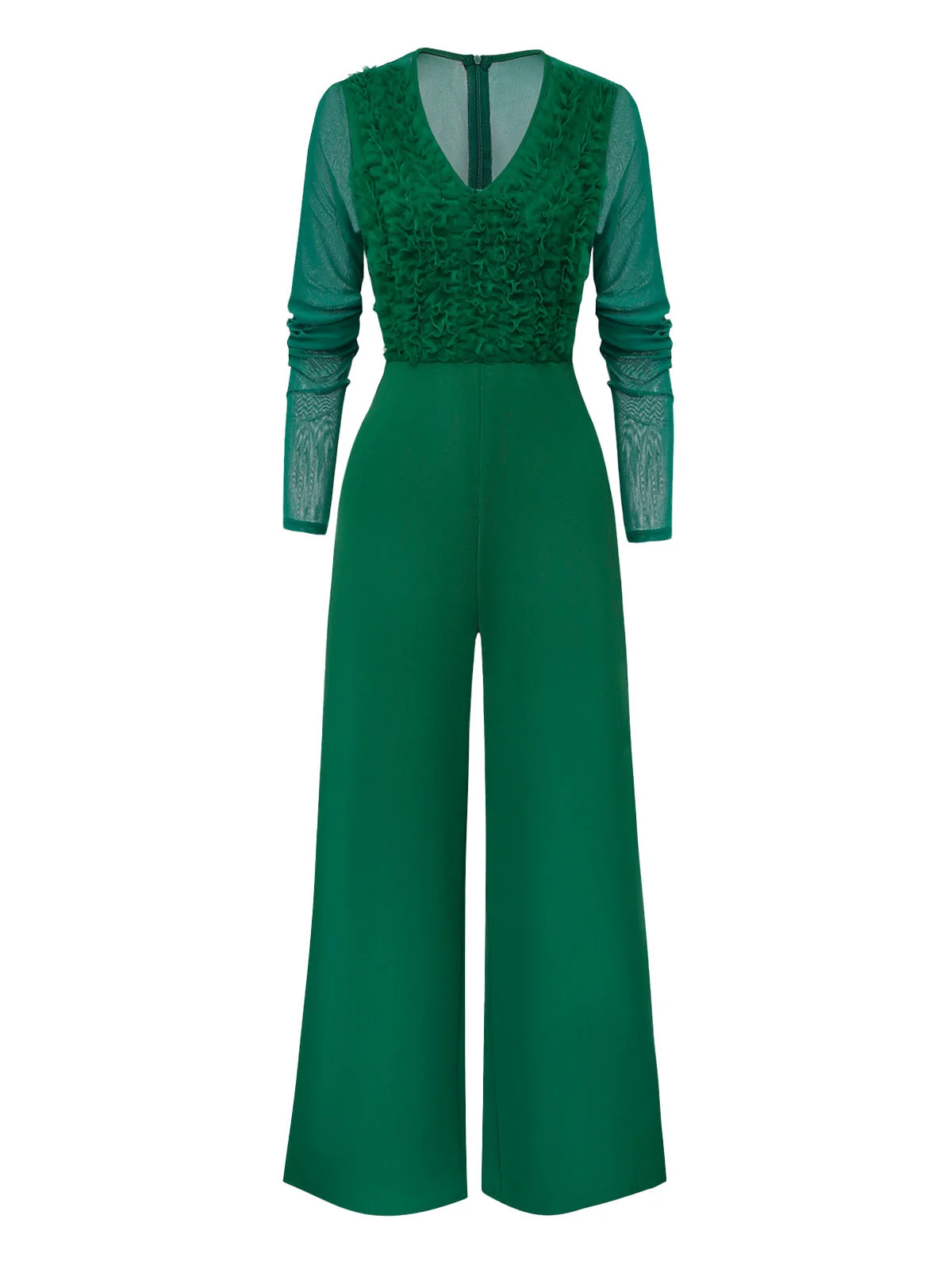 1950er Solide Tiefer V-Ausschnitt Rüschen Durchsichtige Ärmel Jumpsuit - Image 2