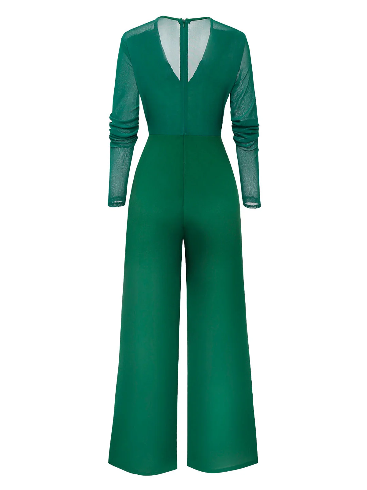 1950er Solide Tiefer V-Ausschnitt Rüschen Durchsichtige Ärmel Jumpsuit - Image 3