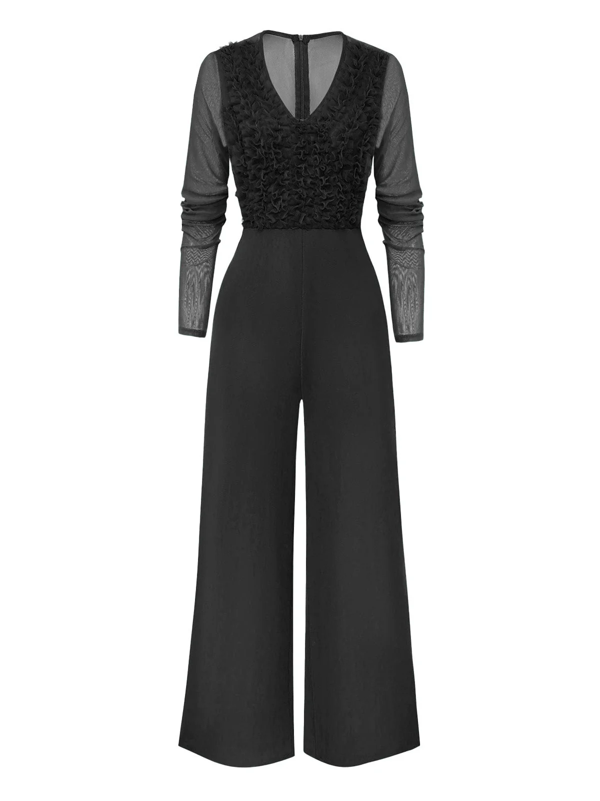 1950er Solide Tiefer V-Ausschnitt Rüschen Durchsichtige Ärmel Jumpsuit - Image 6