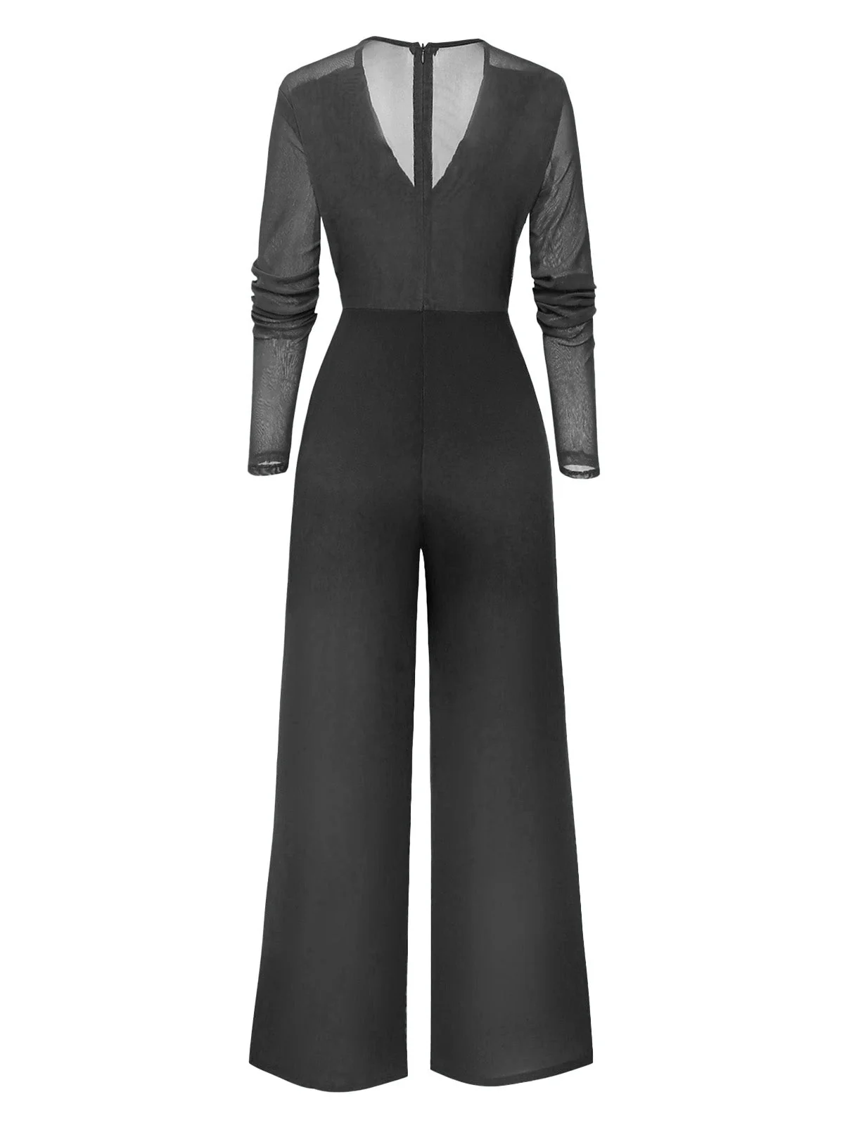 1950er Solide Tiefer V-Ausschnitt Rüschen Durchsichtige Ärmel Jumpsuit - Image 7