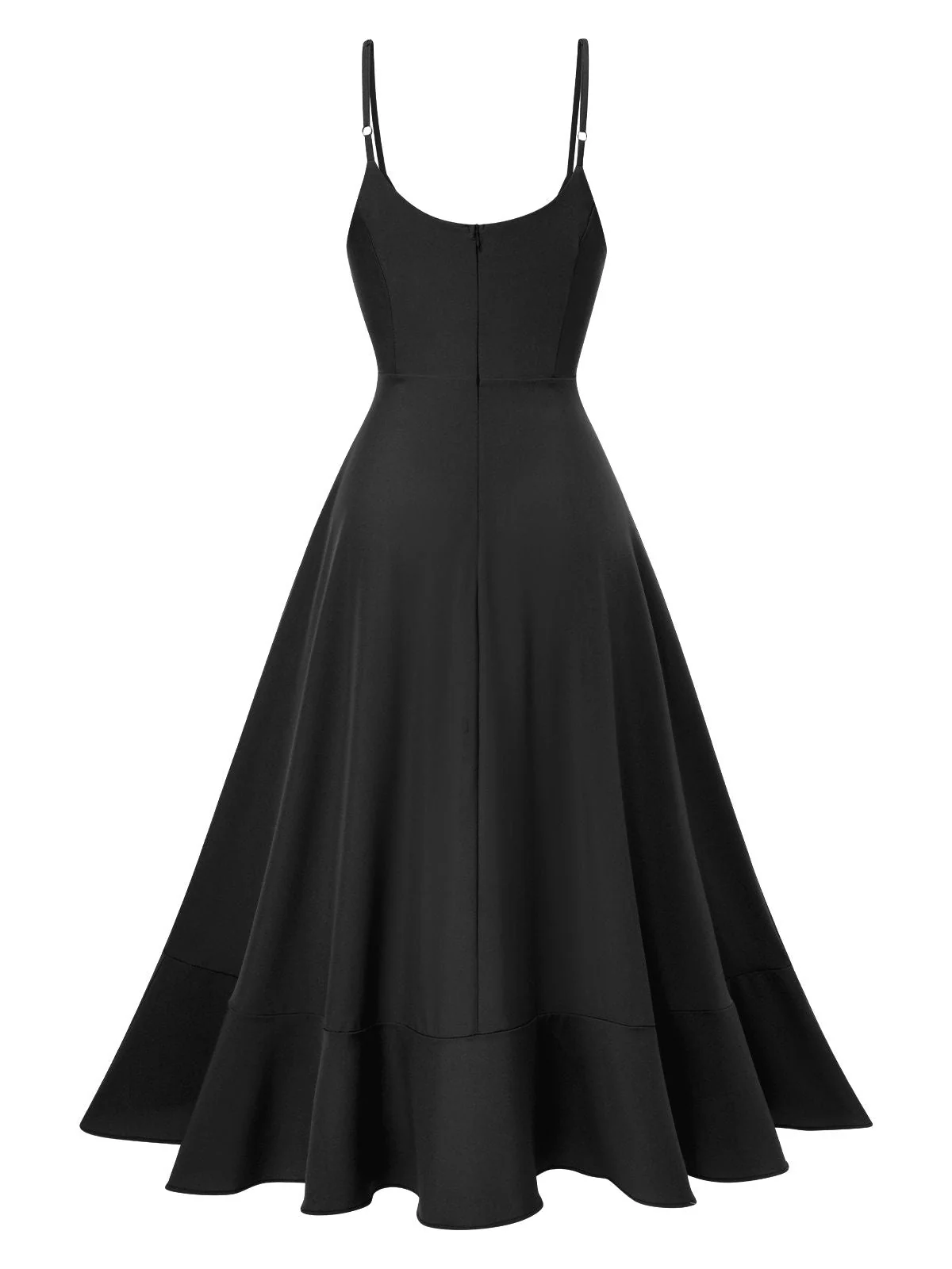 1950er Solide Unregelmäßiger Saum Spaghetti Träger Kleid - Image 3