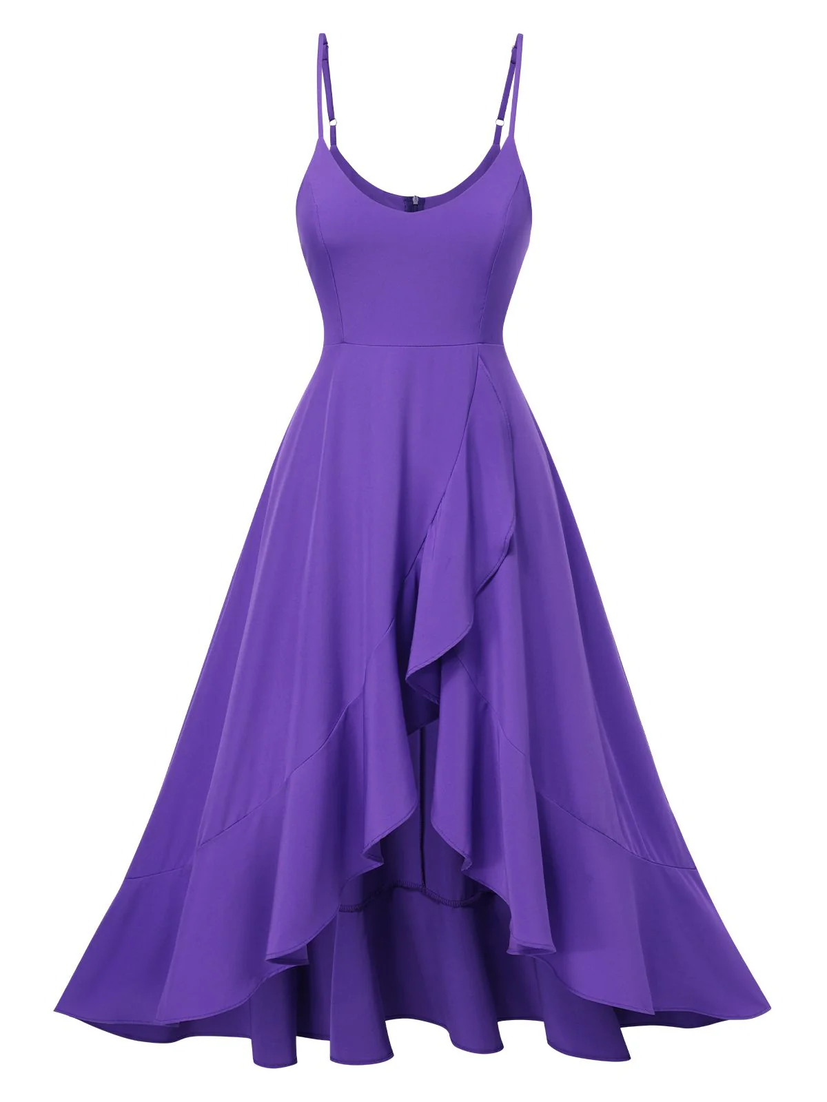 1950er Solide Unregelmäßiger Saum Spaghetti Träger Kleid - Image 4