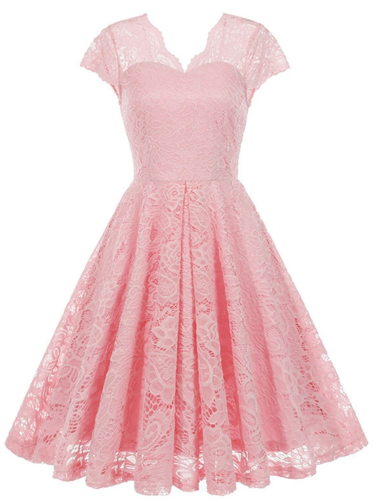 1950er Solide V-Ausschnitt Ärmellos Spitze Kleid - Image 11