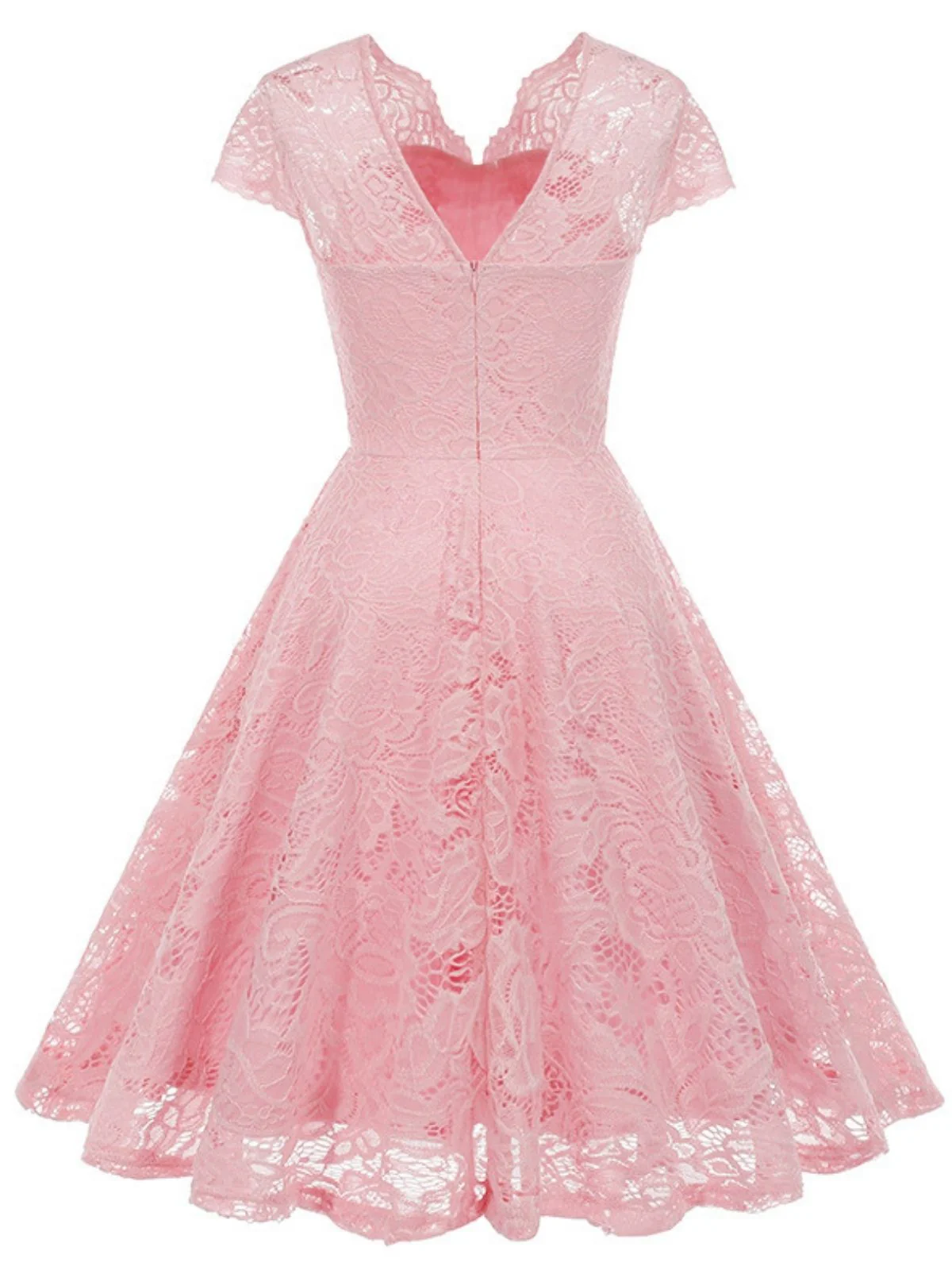 1950er Solide V-Ausschnitt Ärmellos Spitze Kleid - Image 13