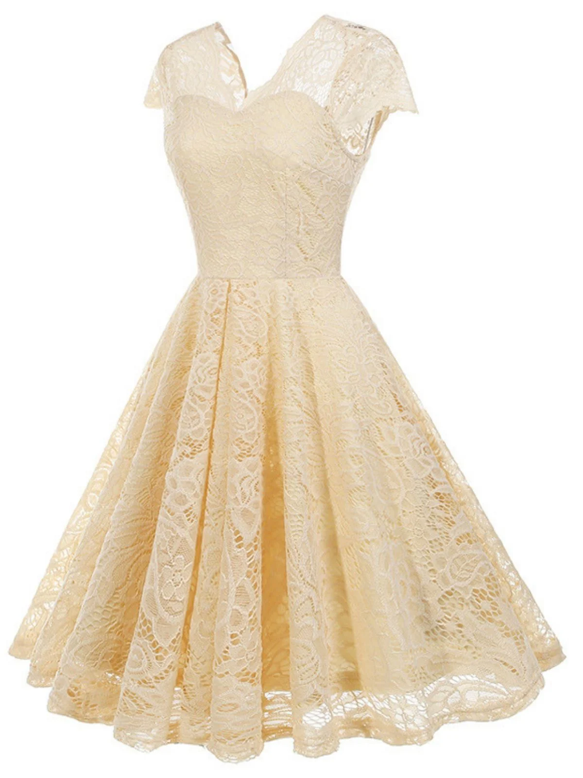1950er Solide V-Ausschnitt Ärmellos Spitze Kleid - Image 2