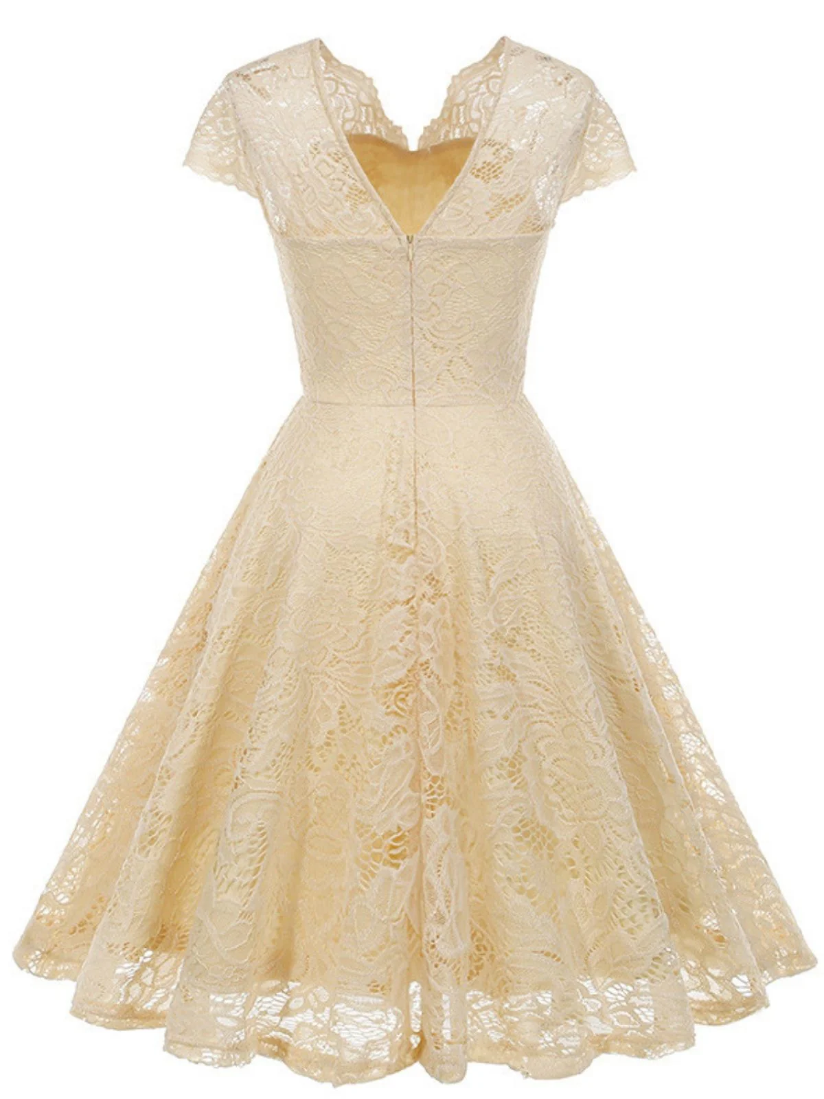 1950er Solide V-Ausschnitt Ärmellos Spitze Kleid - Image 3