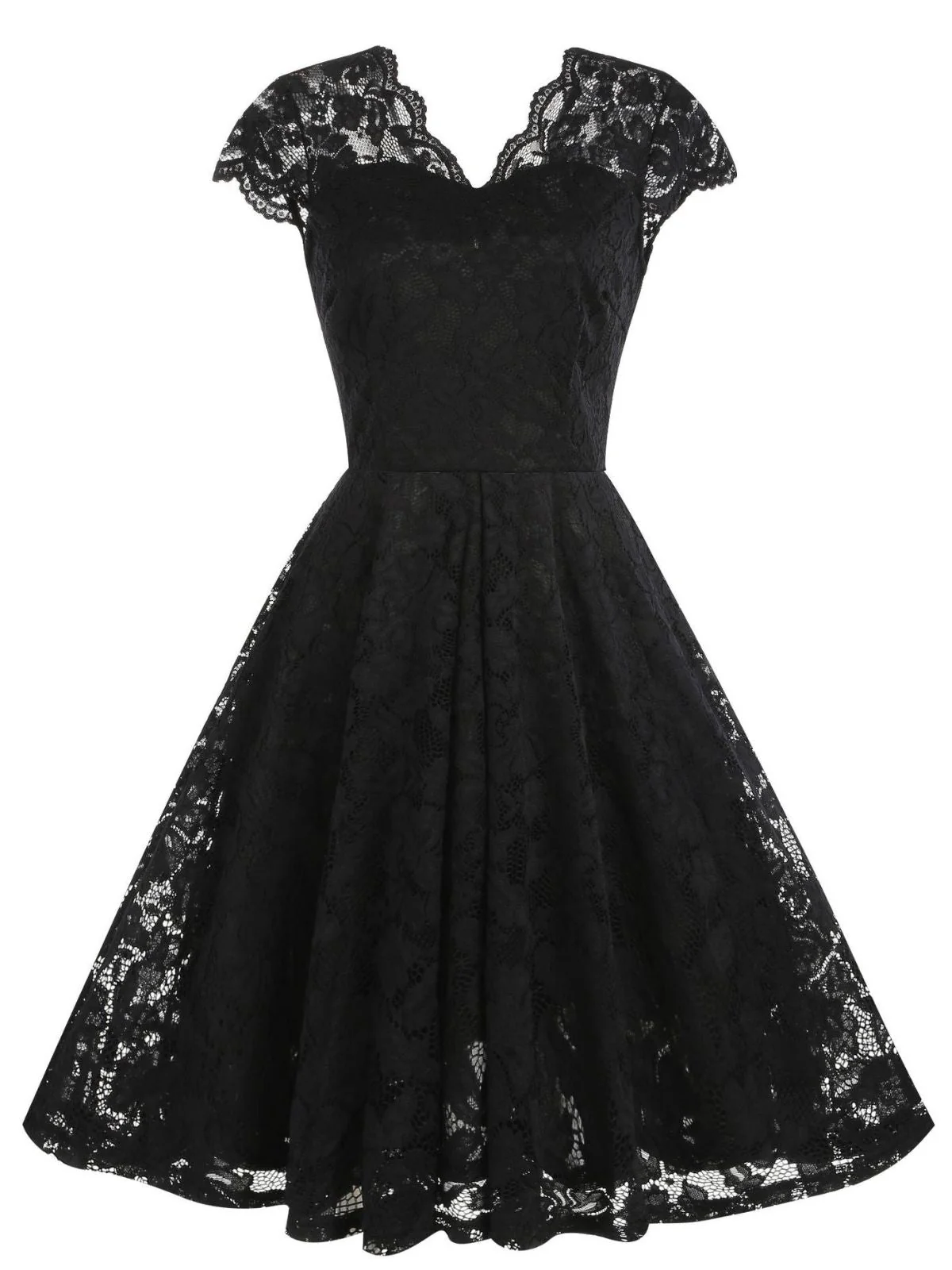 1950er Solide V-Ausschnitt Ärmellos Spitze Kleid - Image 6