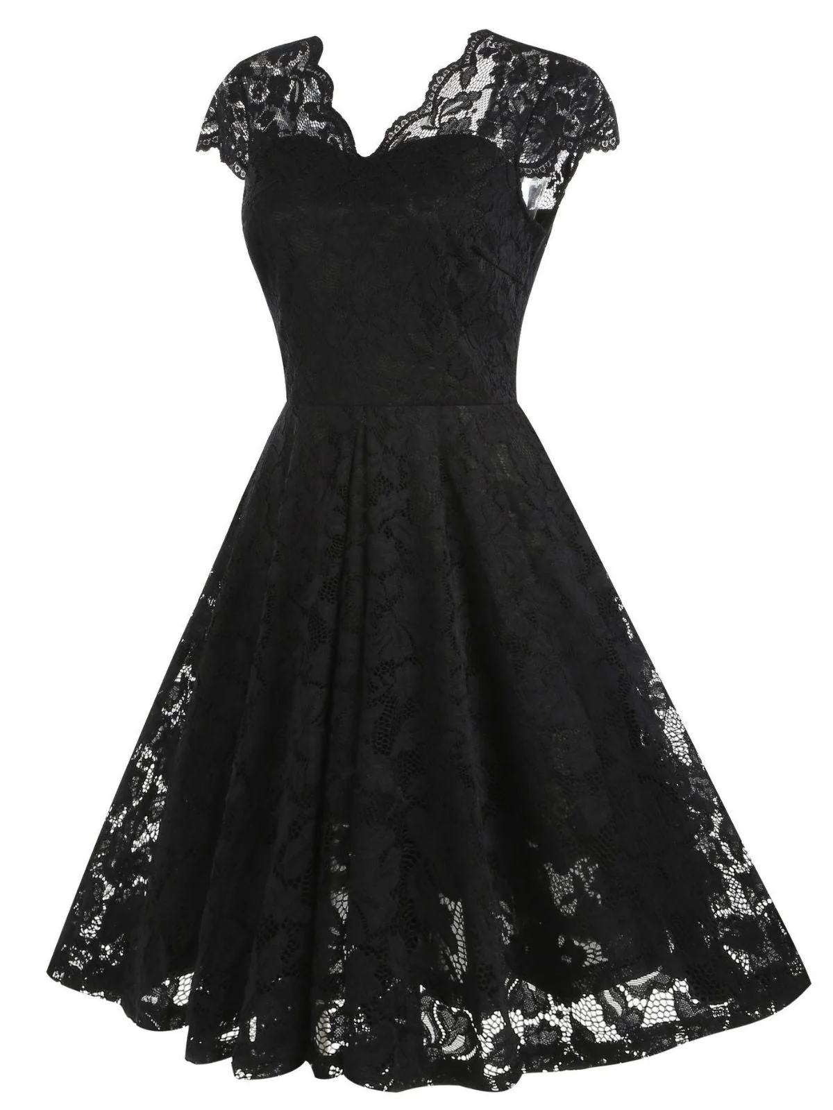 1950er Solide V-Ausschnitt Ärmellos Spitze Kleid - Image 7