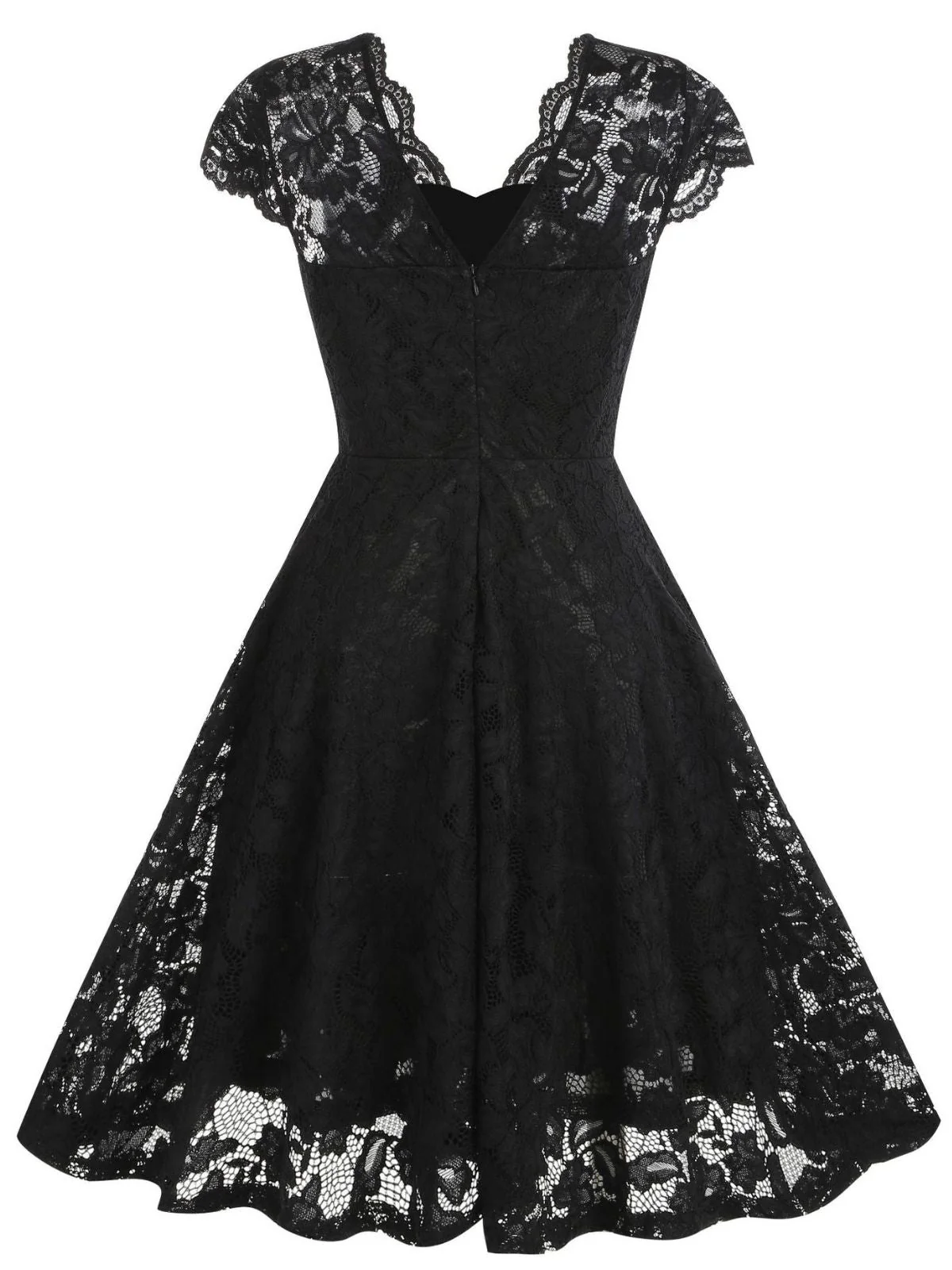 1950er Solide V-Ausschnitt Ärmellos Spitze Kleid - Image 8