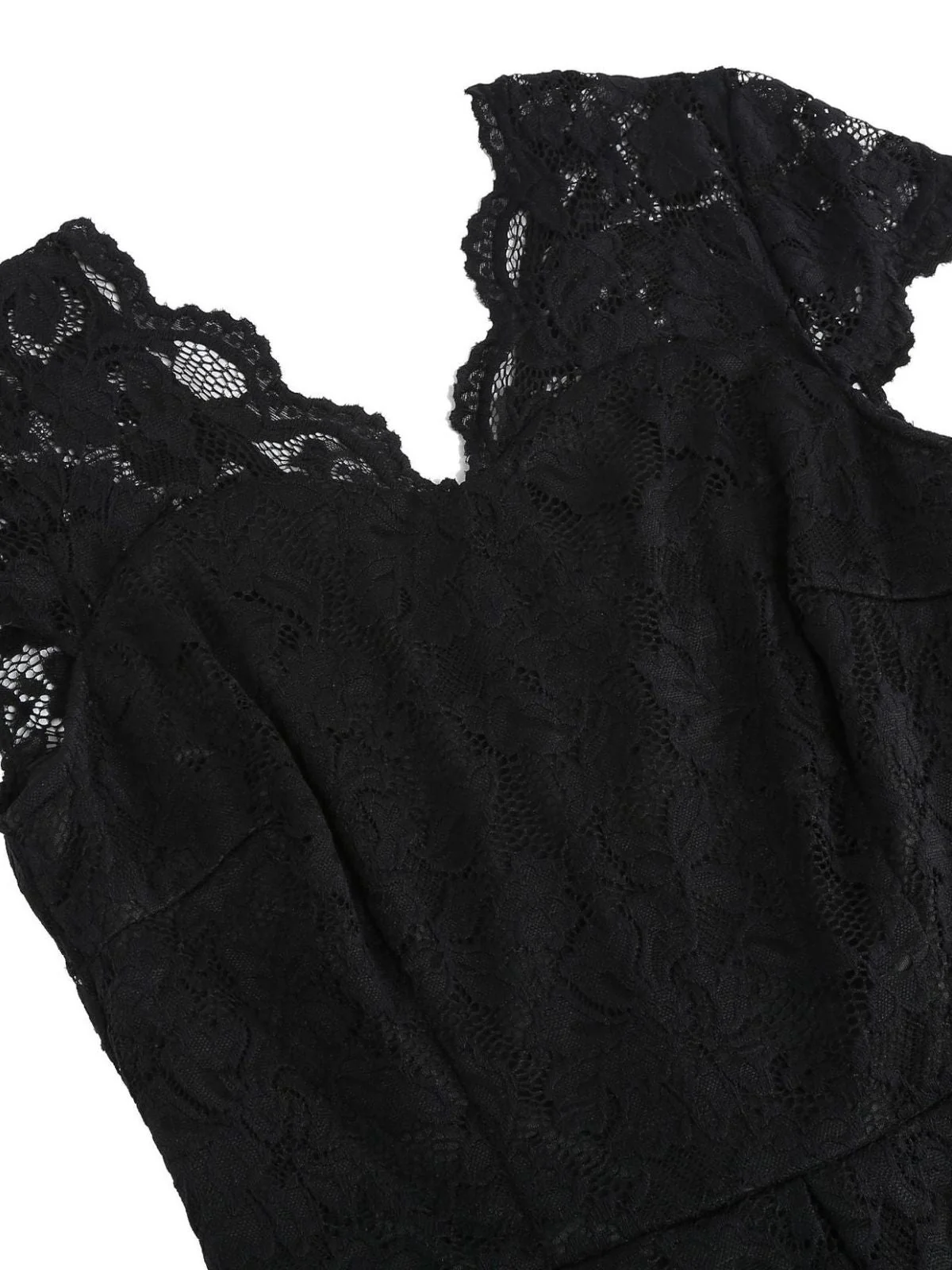 1950er Solide V-Ausschnitt Ärmellos Spitze Kleid - Image 9