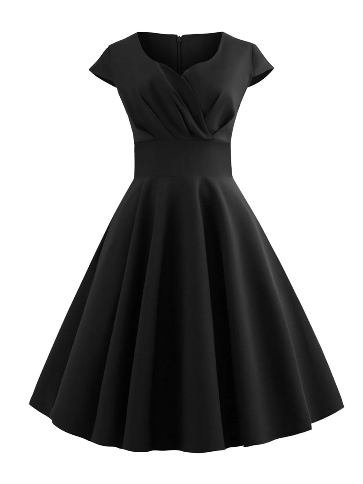 Tiefrot 1950er Solides Herzausschnitt Kurzärmeliges Kleid - Image 10