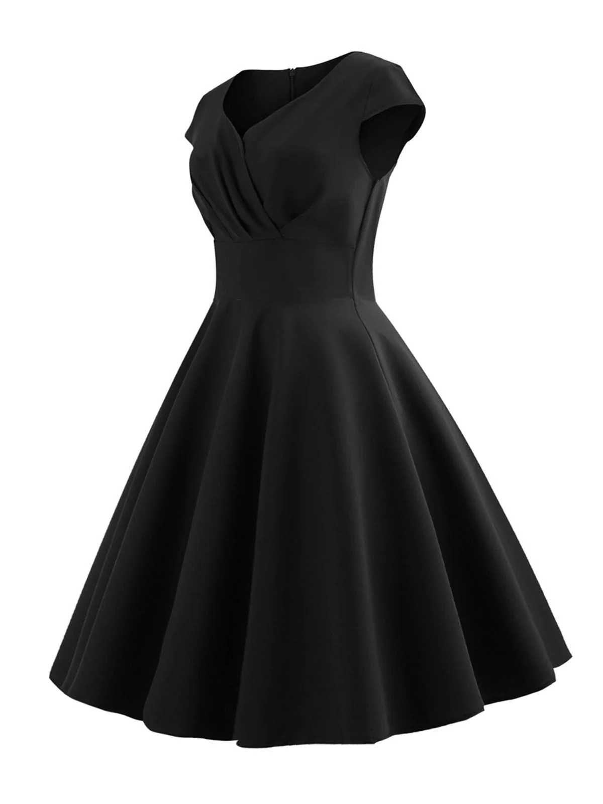 Tiefrot 1950er Solides Herzausschnitt Kurzärmeliges Kleid - Image 11