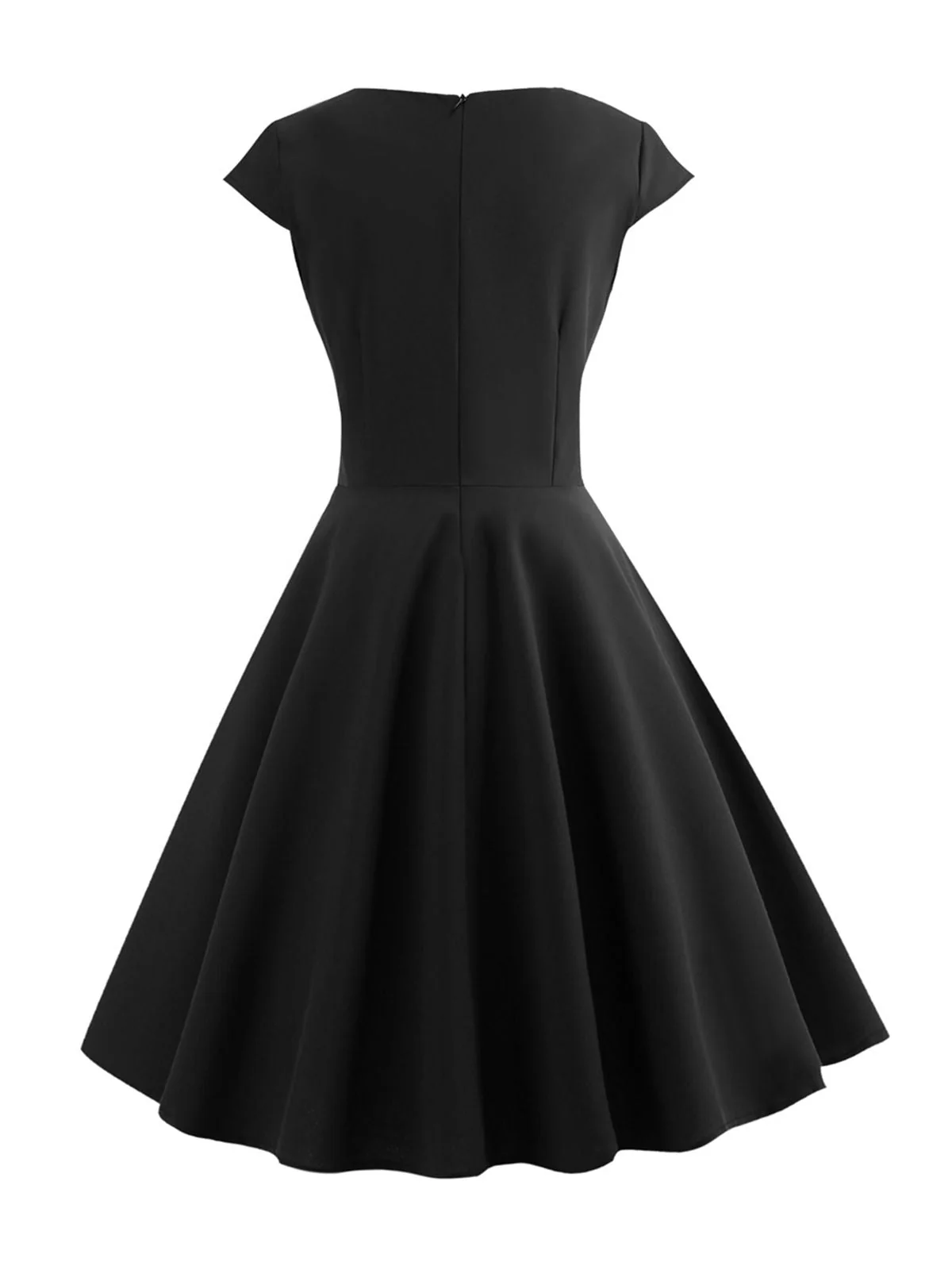 Tiefrot 1950er Solides Herzausschnitt Kurzärmeliges Kleid - Image 12