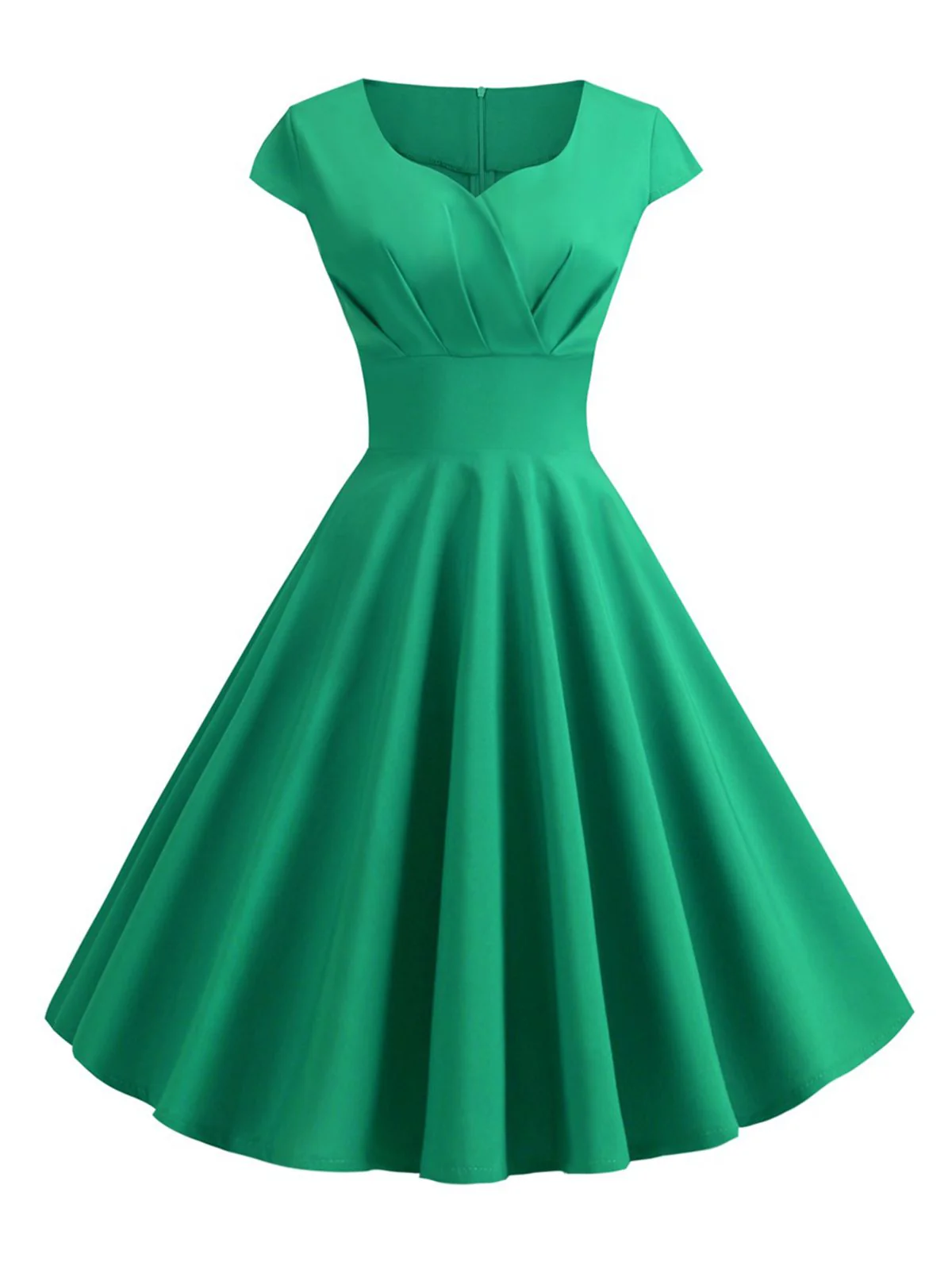 Tiefrot 1950er Solides Herzausschnitt Kurzärmeliges Kleid - Image 13