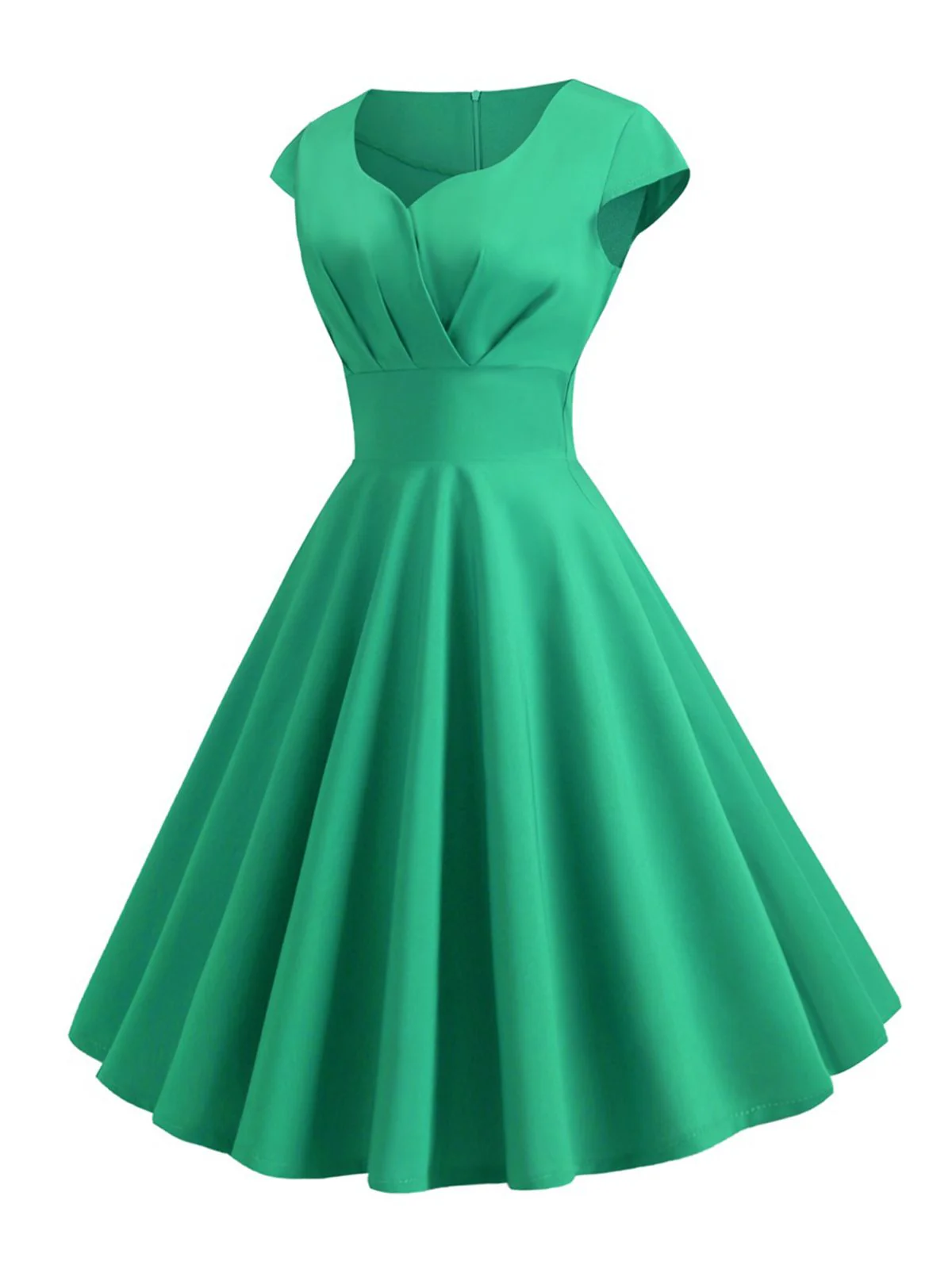 Tiefrot 1950er Solides Herzausschnitt Kurzärmeliges Kleid - Image 14