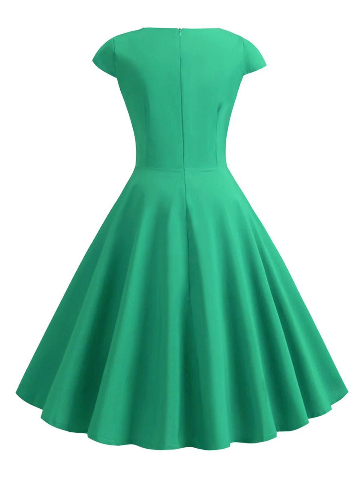 Tiefrot 1950er Solides Herzausschnitt Kurzärmeliges Kleid - Image 15