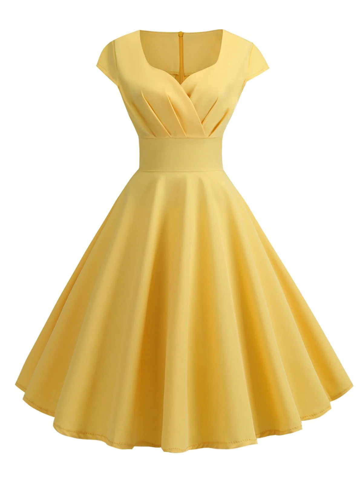 Tiefrot 1950er Solides Herzausschnitt Kurzärmeliges Kleid - Image 16