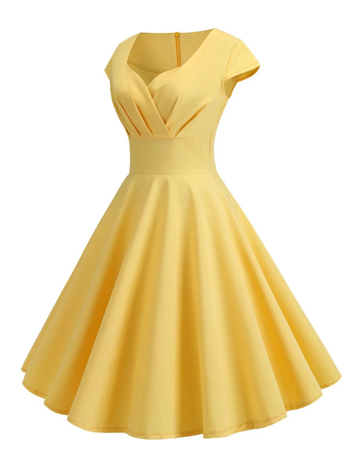 Tiefrot 1950er Solides Herzausschnitt Kurzärmeliges Kleid - Image 17