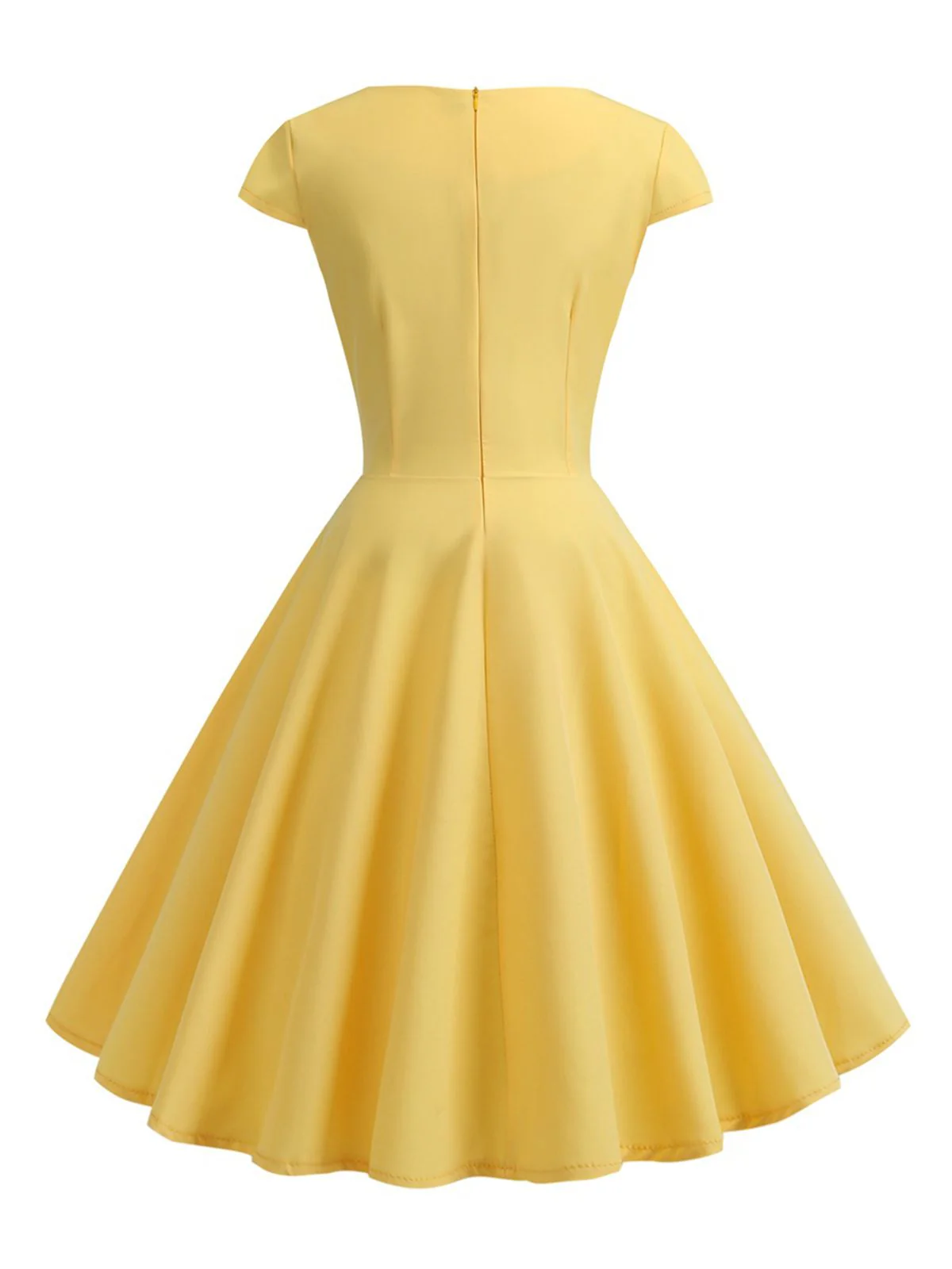 Tiefrot 1950er Solides Herzausschnitt Kurzärmeliges Kleid - Image 18