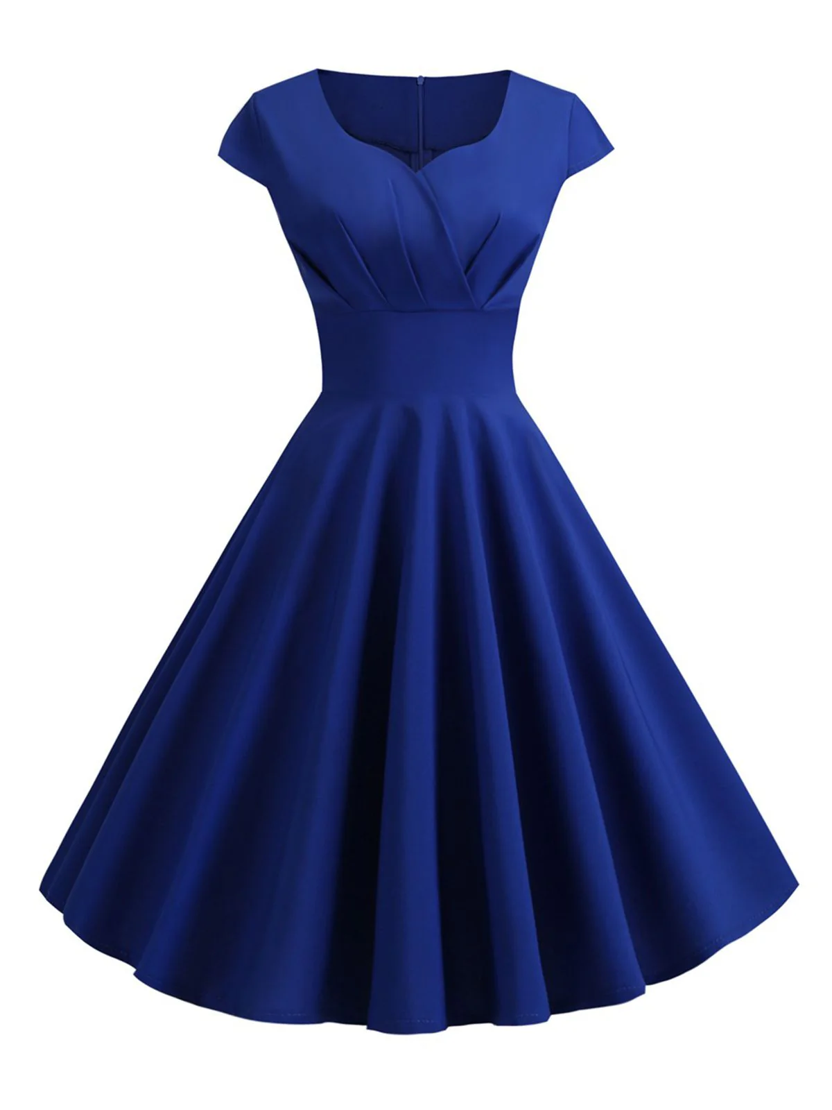 Tiefrot 1950er Solides Herzausschnitt Kurzärmeliges Kleid - Image 4