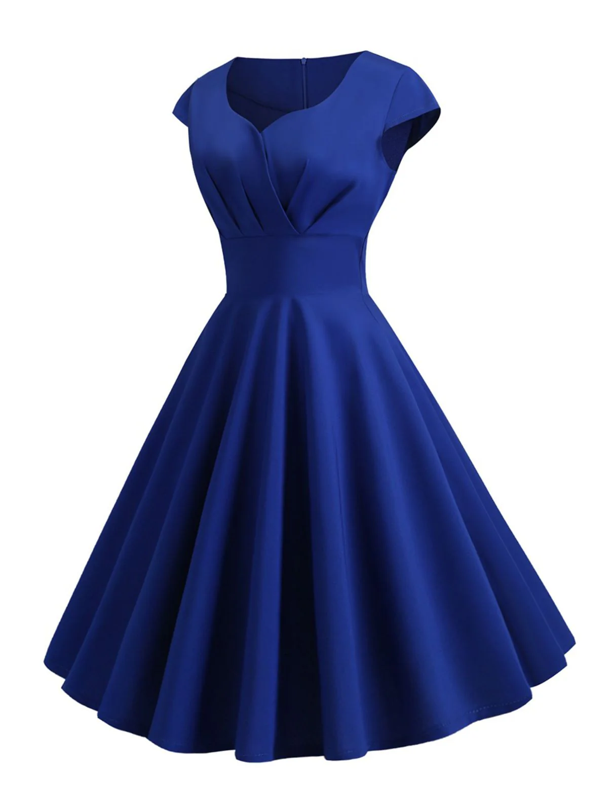 Tiefrot 1950er Solides Herzausschnitt Kurzärmeliges Kleid - Image 5