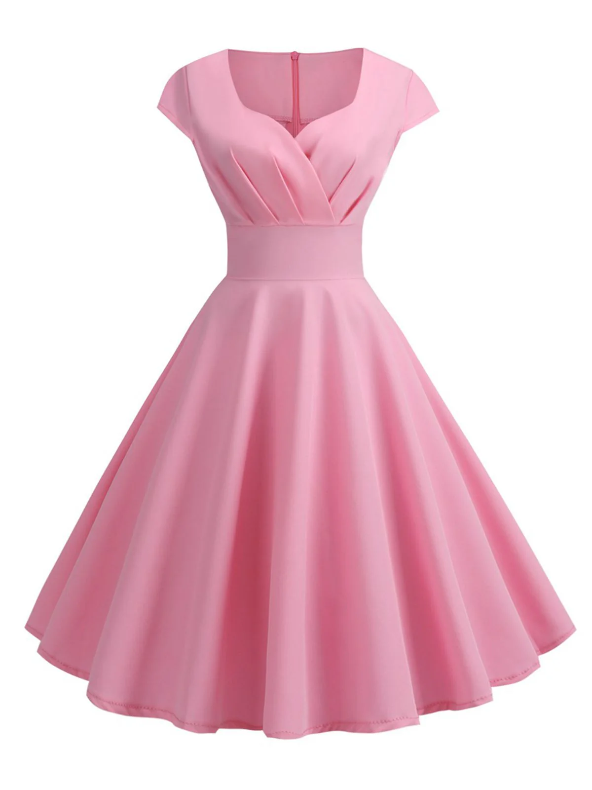 Tiefrot 1950er Solides Herzausschnitt Kurzärmeliges Kleid - Image 7