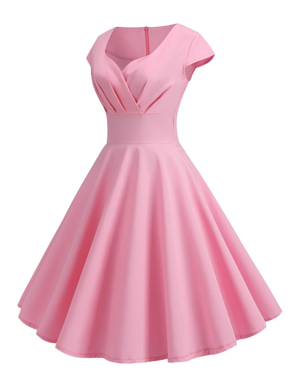 Tiefrot 1950er Solides Herzausschnitt Kurzärmeliges Kleid - Image 8