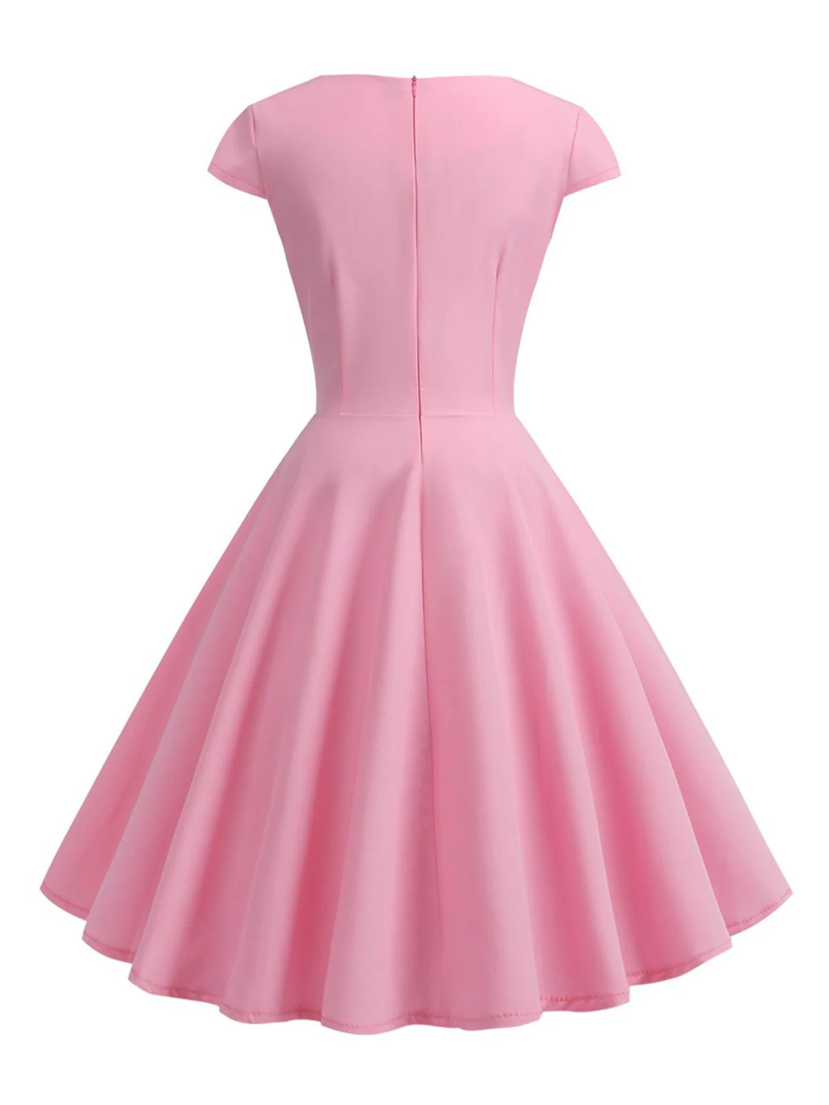 Tiefrot 1950er Solides Herzausschnitt Kurzärmeliges Kleid - Image 9