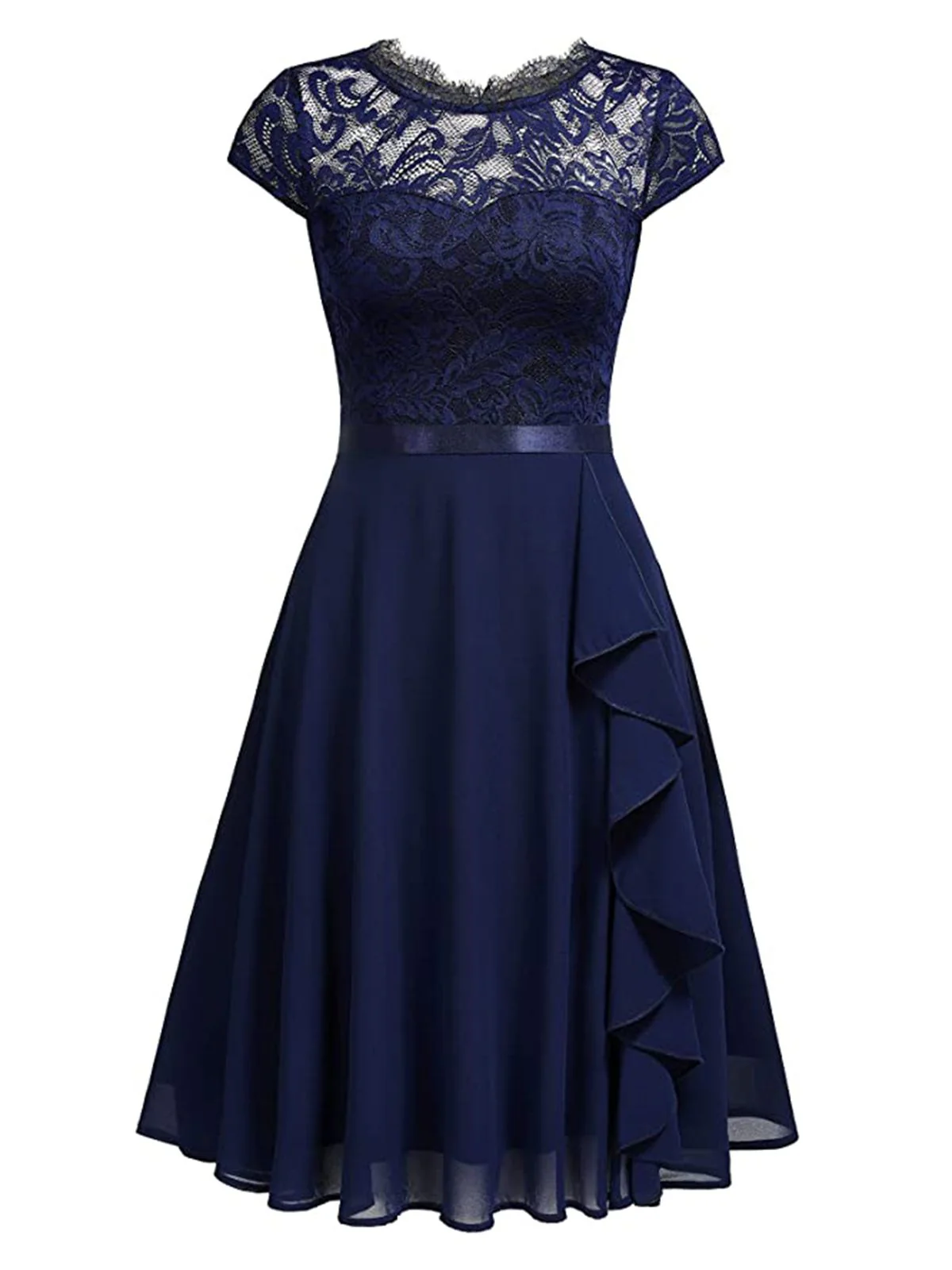 1950er Solides Spitzen Rundhals Patchwork Kleid - Image 2